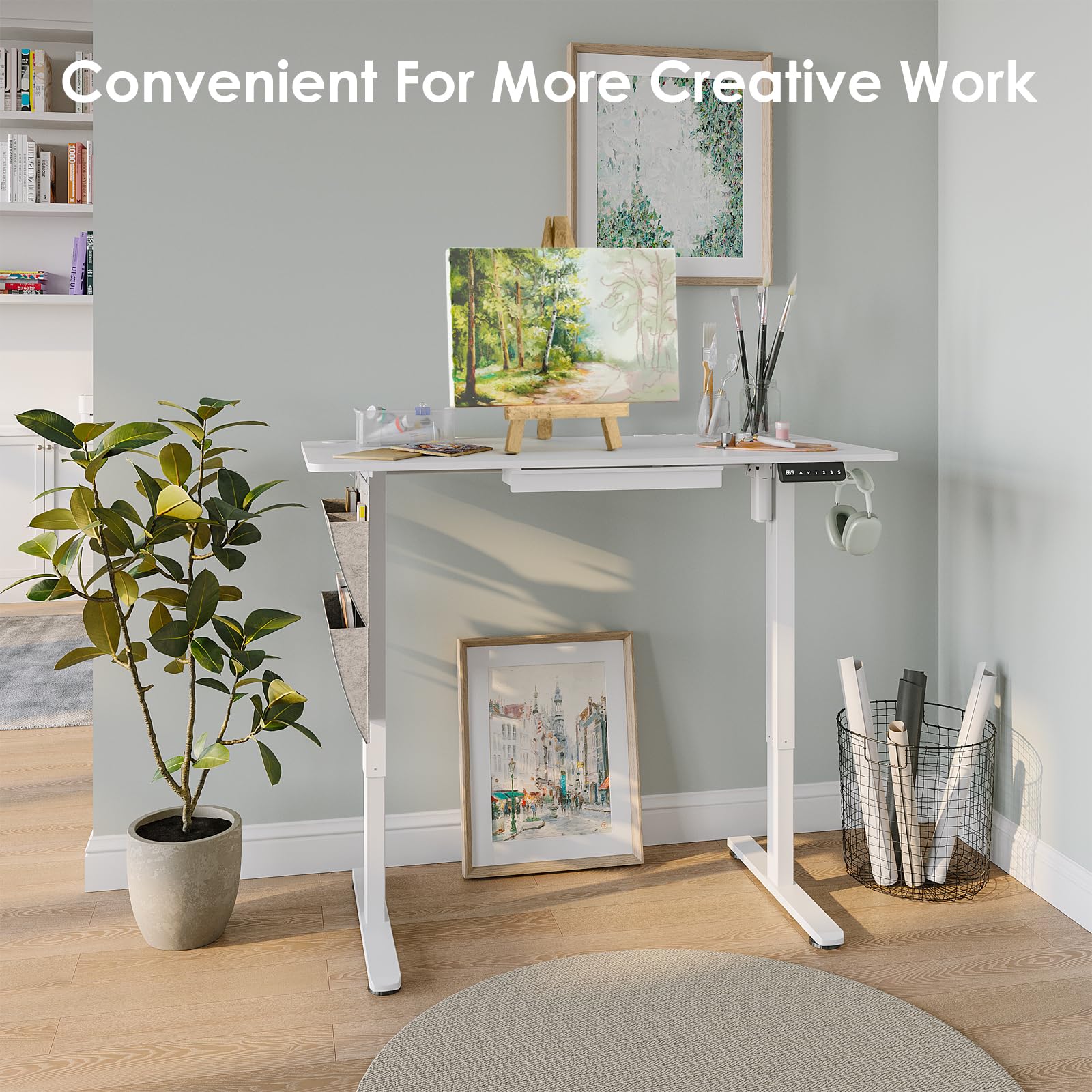 48x24 Inch Electric Standing Desk with Drawers - Adjustable Height Sit Stand Desk with Side Storage for Home & Office (White) | Ergonomic Workspace Solution for Productivity & Comfort