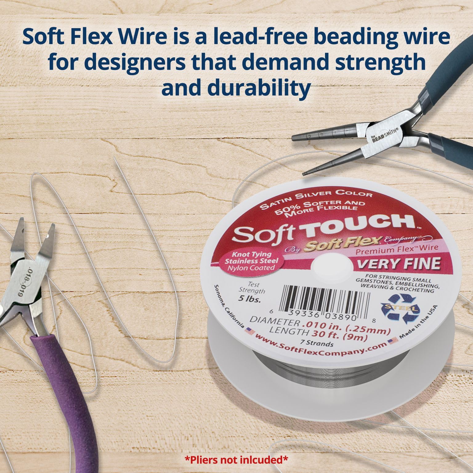 Soft Flex Kink Resistant Beading Wire - 0.10mm Ultra Fine Jewelry Making Wire (100ft) - Perfect for Delicate Necklaces, Bracelets & DIY Bead Crafting