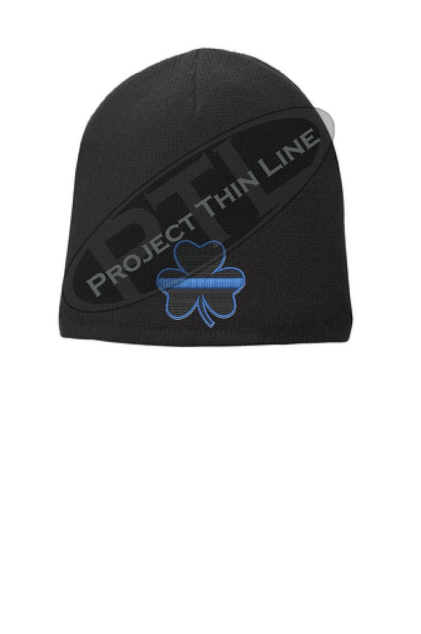 Thin Blue Line Shamrock Clover Law Enforcement Skull Cap Beanie - Warm Police Support Hat for Officers & First Responders - Perfect for Winter, Outdoor Work & Showing Patriotism