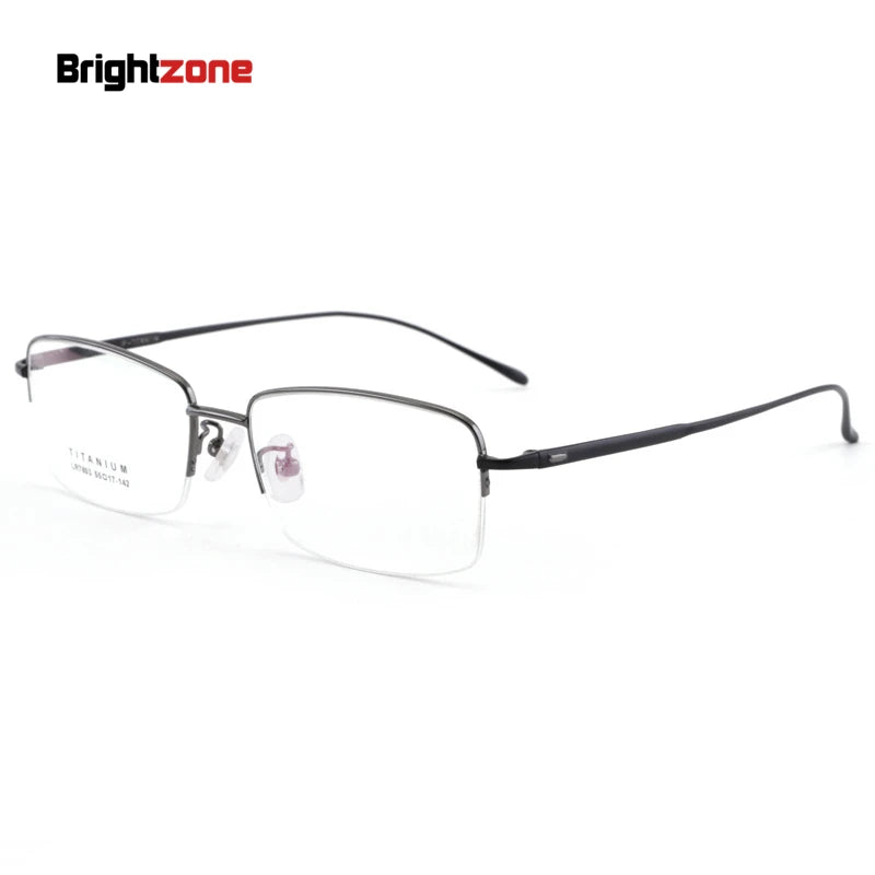 Brightzone Unisex Semi-Rimmed Square Oval Titanium Eyeglasses 77803 - Lightweight Durable Frames for Work, Reading & Everyday Wear