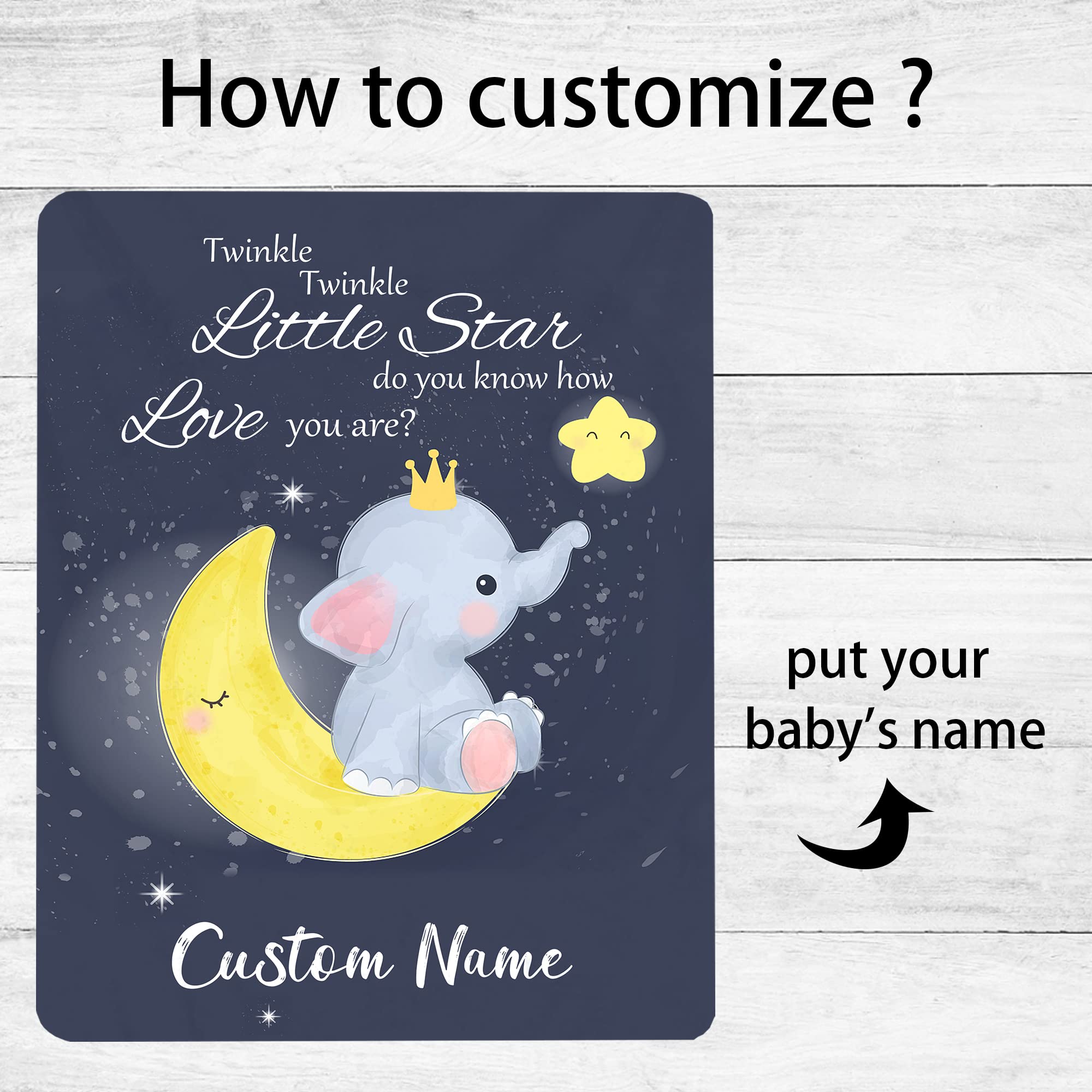 Personalized Baby Blanket with Name - Custom Twinkle Little Star Elephant Design for Boys & Girls | Soft Nursery, Stroller & Receiving Blanket | Perfect Baby Shower Gift for Newborns | Ideal for Cribs, Swaddling & Photo Props