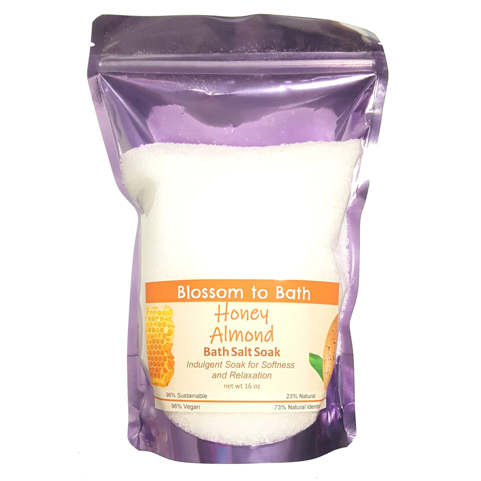 Honey Almond Bath Salt Soak (16oz) - Phthalate-Free Relaxing Bath Soak with Nutty Aroma - Perfect for Stress Relief, Spa Nights & Self-Care Routines