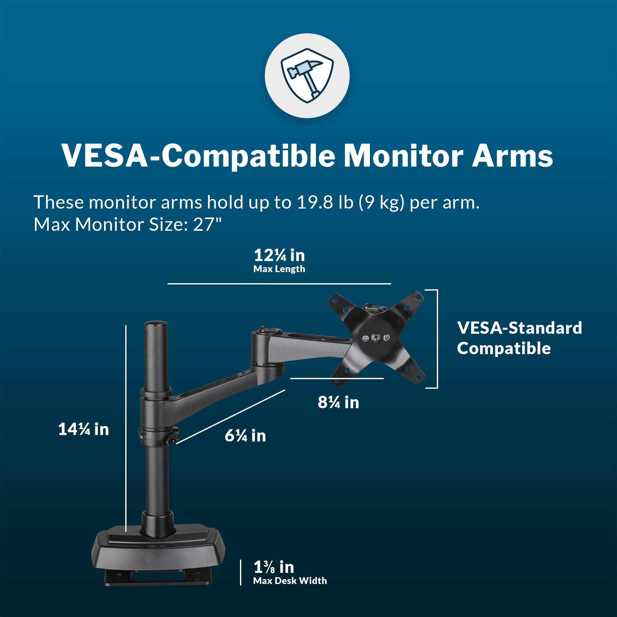 Dual Monitor Arm 180° VESA Mount for 27
