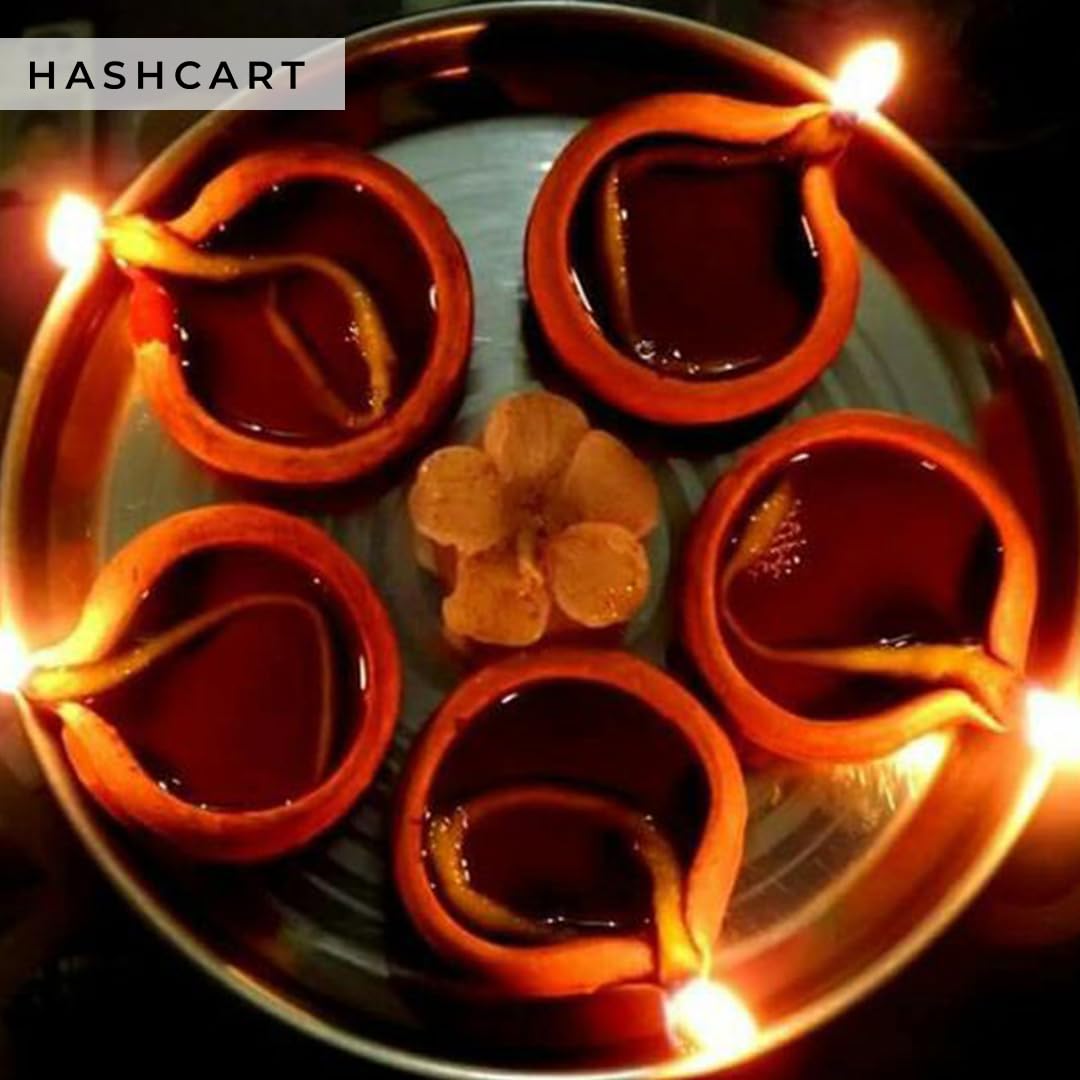 12 Pcs Indian Clay Diya with Cotton Wicks for Diwali Pooja - Traditional Oil Lamp for Hindu Worship, Home Decoration & Housewarming Gifts | Perfect for Festivals, Puja Ceremonies & Cultural Celebrations | Hashcart®