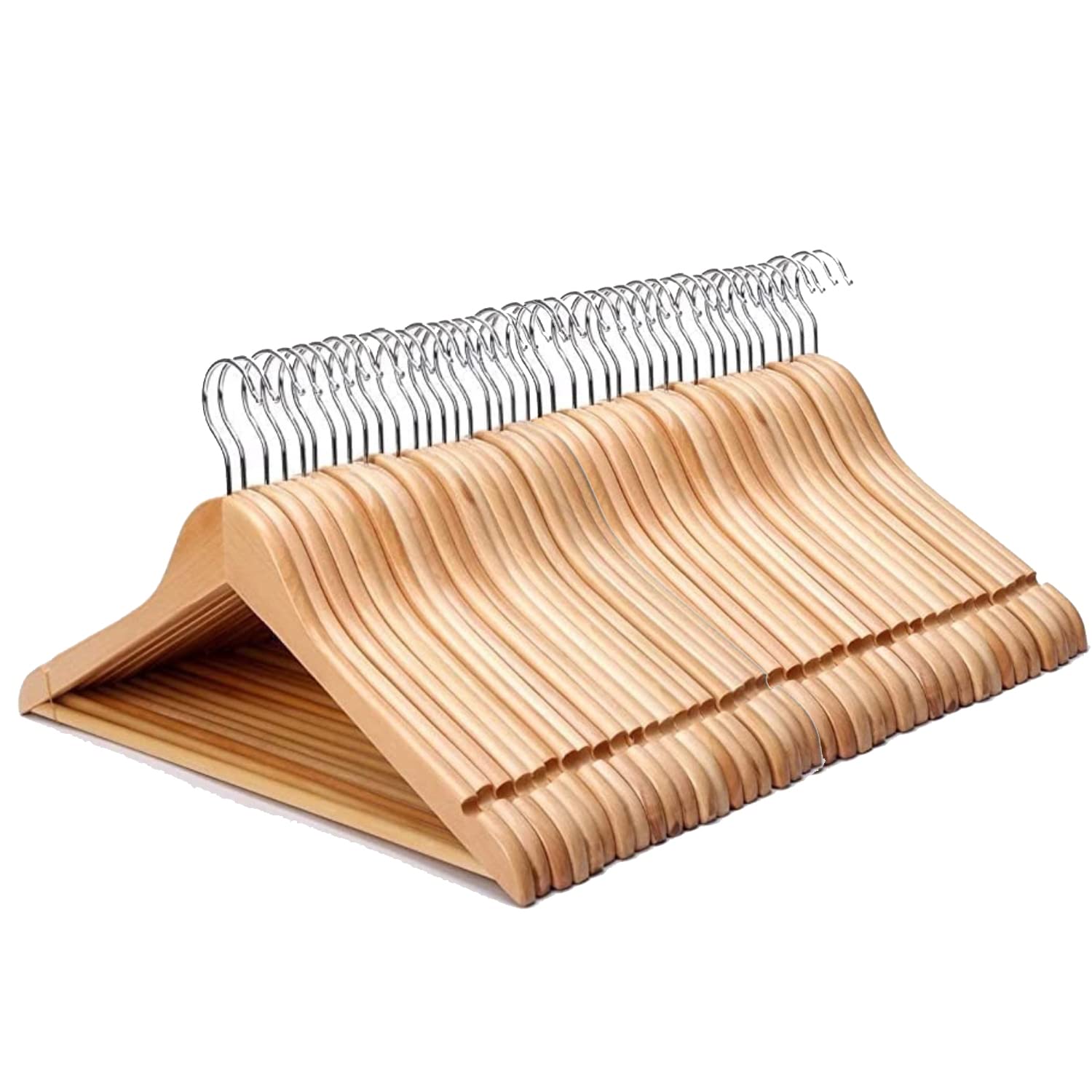 Premium Natural Wooden Coat Hangers - Strong Brown Non-Slip Hangers for Jackets, Pants & Coats with Shoulder Notches - Smooth Finish (Pack of 40) - Ideal for Closet Organization & Wardrobe Storage