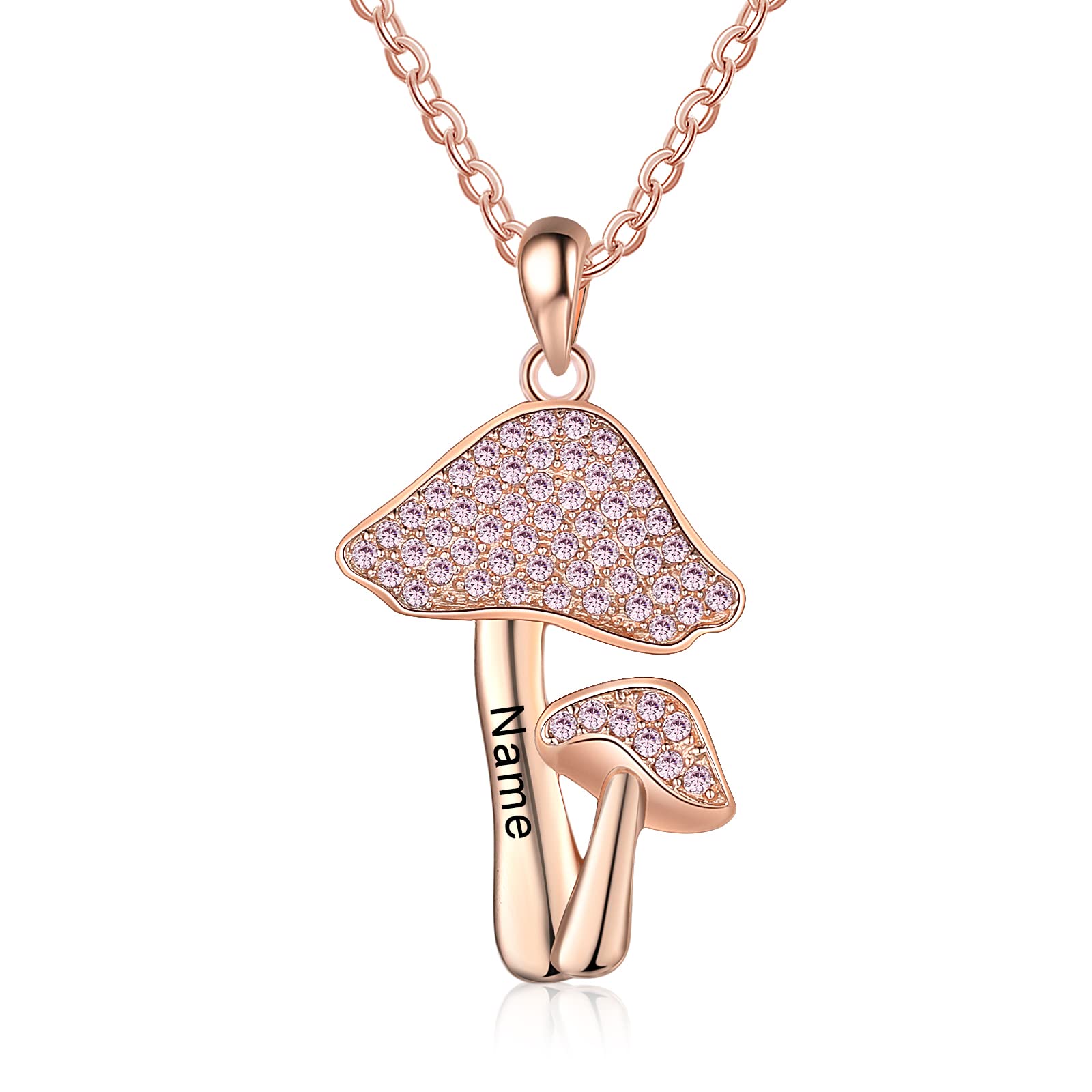 Custom Rose Gold Engraved Mushroom Name Necklace for Women - Personalized Dainty Jewelry Gift for Her, Birthday Present for Girlfriend, Mother's Day Gift, Fashion Accessory for Everyday Wear & Special Occasions