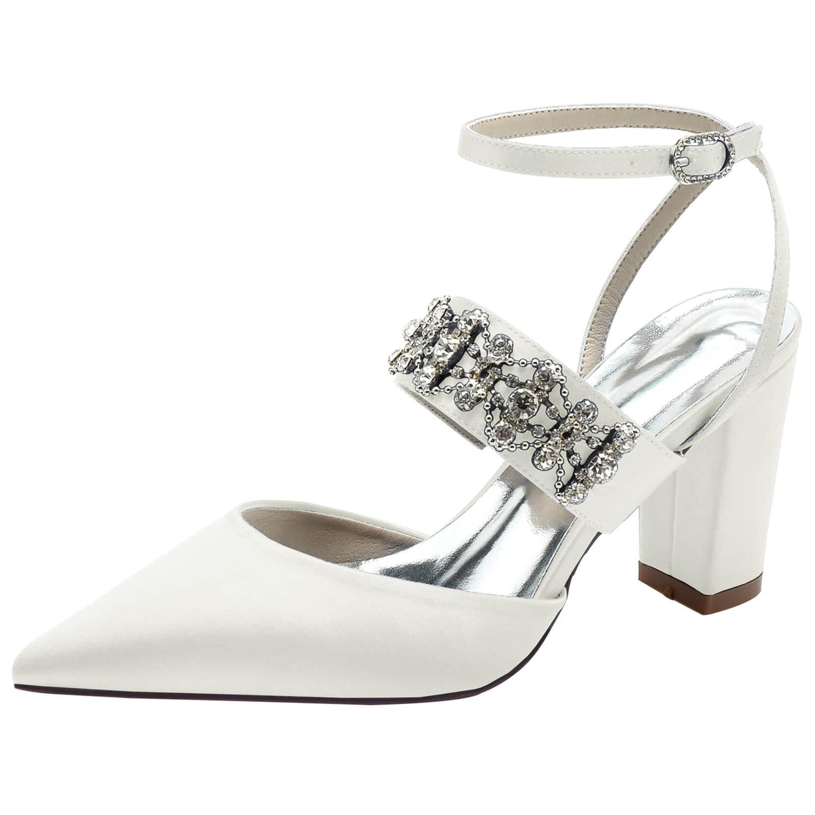 TNXZ Women's Rhinestone Glitter Block Heels - Pointy Toe Ankle Strap Pumps for Wedding, Party & Bride - Chunky High Heel Mary Jane Shoes for Prom, Evening & Special Occasions