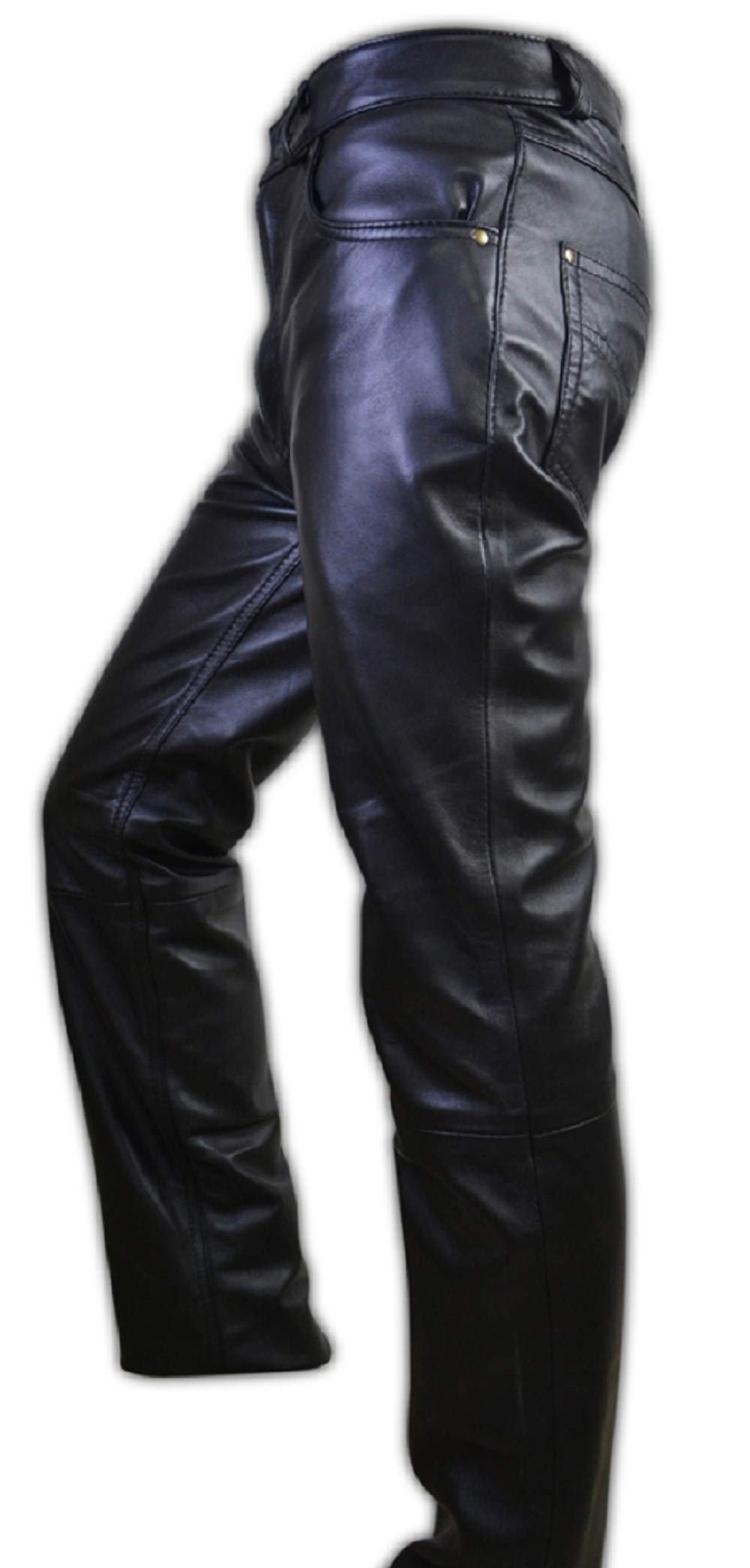 Men's Black Leather Pants with 5 Pockets & Zipper - Motorcycle Riding Jeans for Bikers & Fashion Enthusiasts | Perfect for Riding, Night Out & Street Style