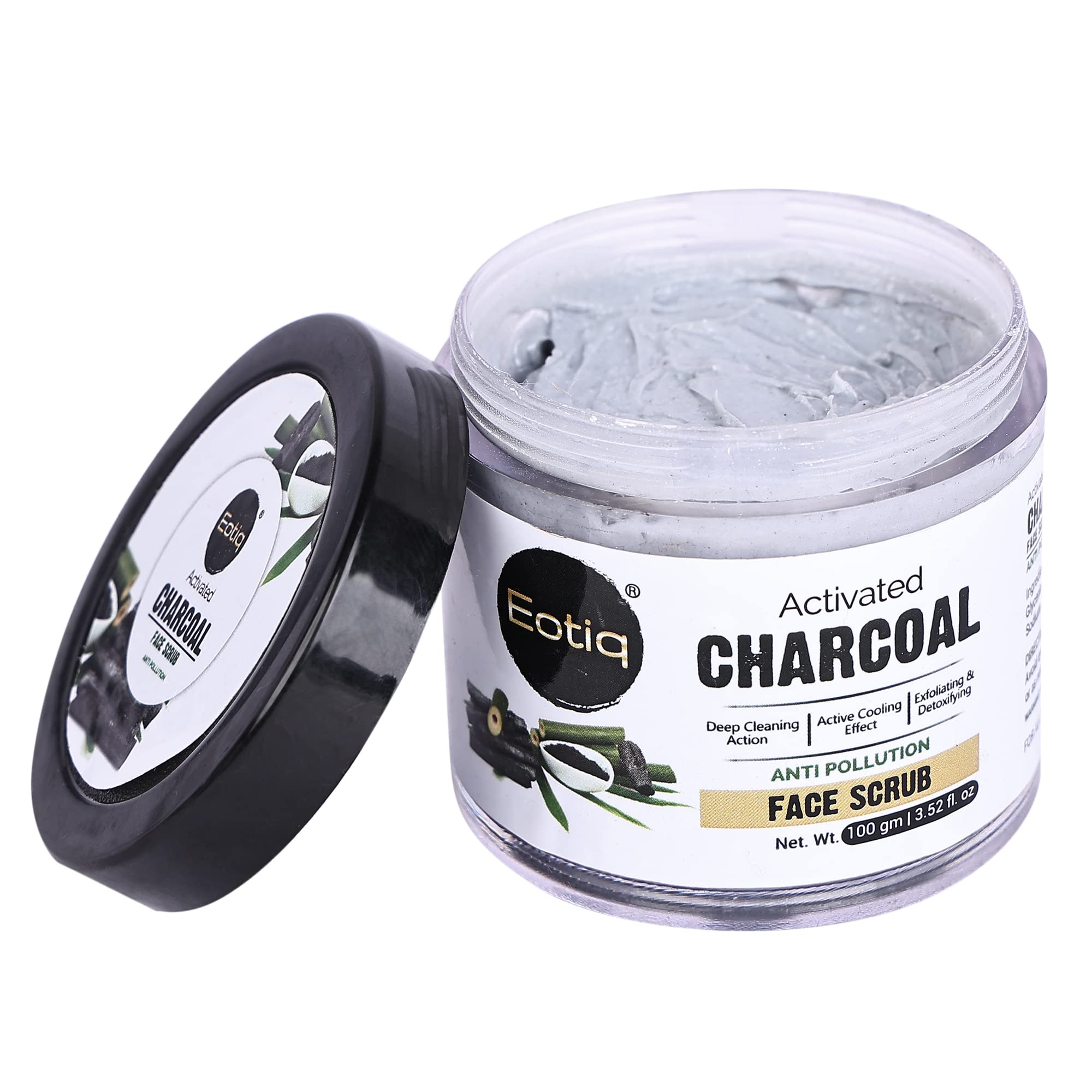 Eotiq Activated Charcoal Face Scrub - Deep Cleansing Exfoliator for Acne, Blackhead & Dead Skin Removal - 100g | Purifying Facial Treatment for Oily & Combination Skin | Perfect for Daily Skincare Routine