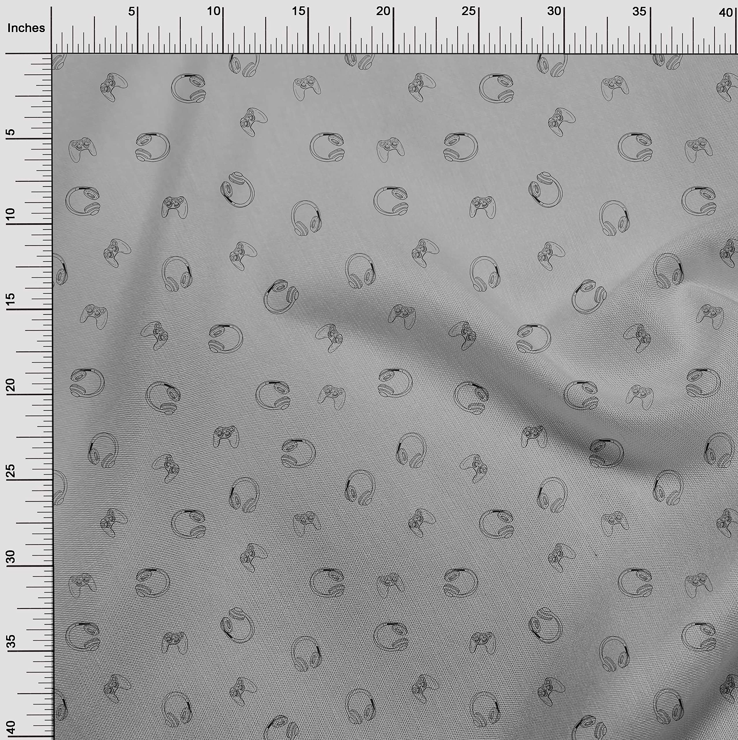 oneOone Viscose Chiffon Gray Fabric - 42 Inch Wide Printed Material for Sewing Retro Headphone Cases & DIY Crafts - Perfect for Costume Design, Quilting, and Home Decor Projects