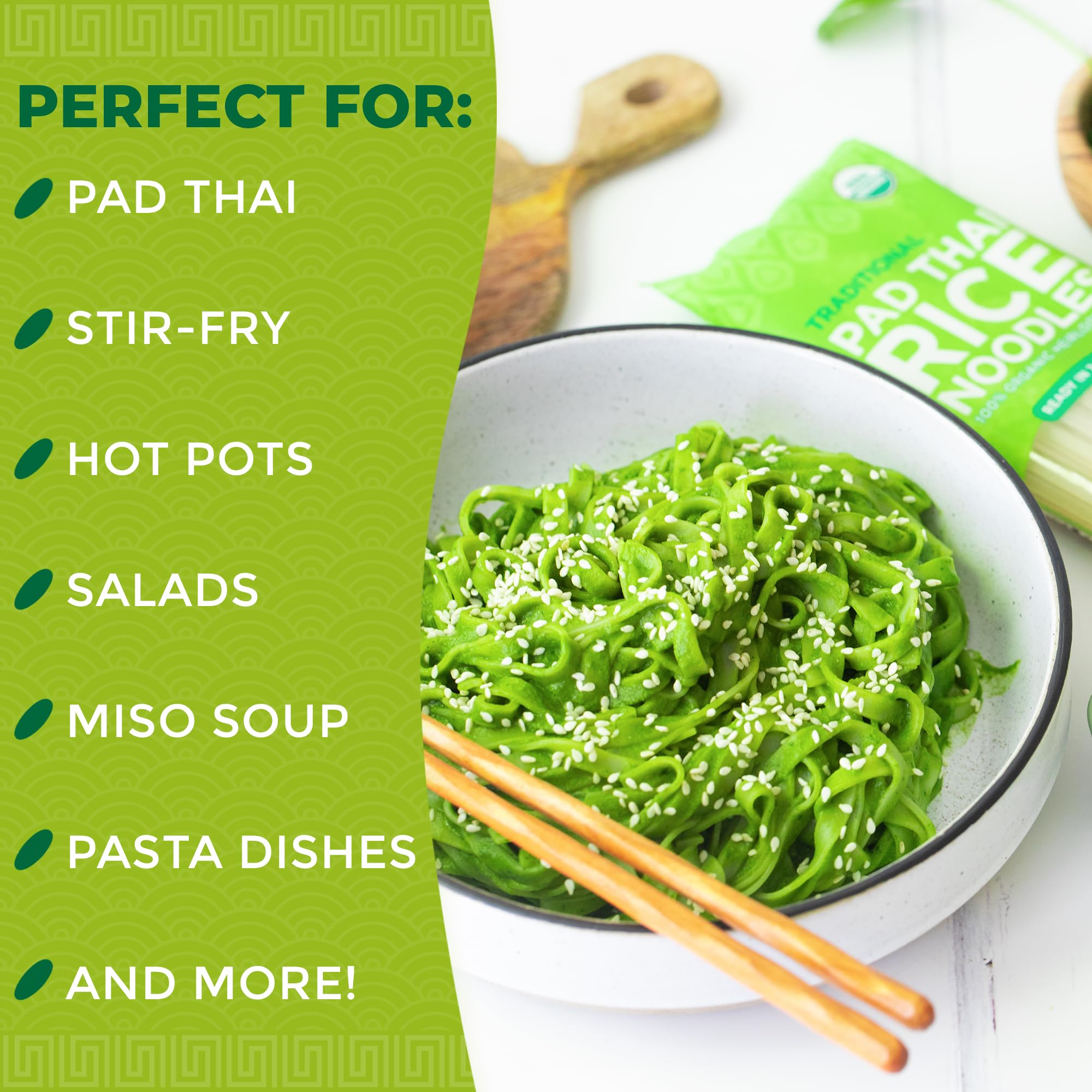 Lotus Foods Organic Pad Thai Rice Noodles - Gluten Free, Non-GMO, Whole Grain Asian Noodles - 8 Oz (Pack of 8) - Perfect for Stir-Fry, Soup & Authentic Thai Dishes