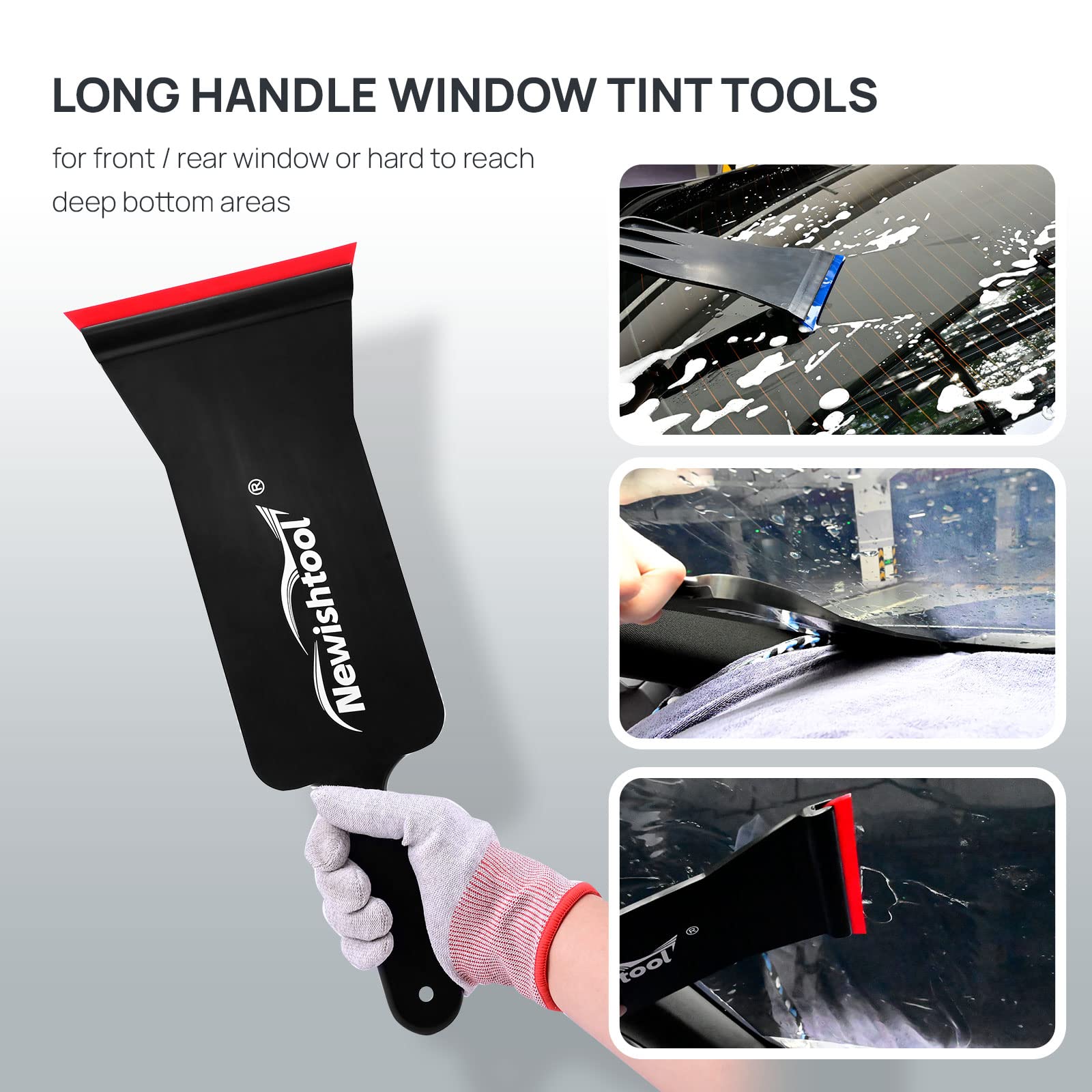 NEWISHTOOL Bulldozer Squeegee Kit - 3 Pack with Replaceable Blades for Auto Window Tinting | Long Handle Rubber Squeegee for Front & Rear Glass Film Application | Perfect for Car, Home & Office Window Tint Installation