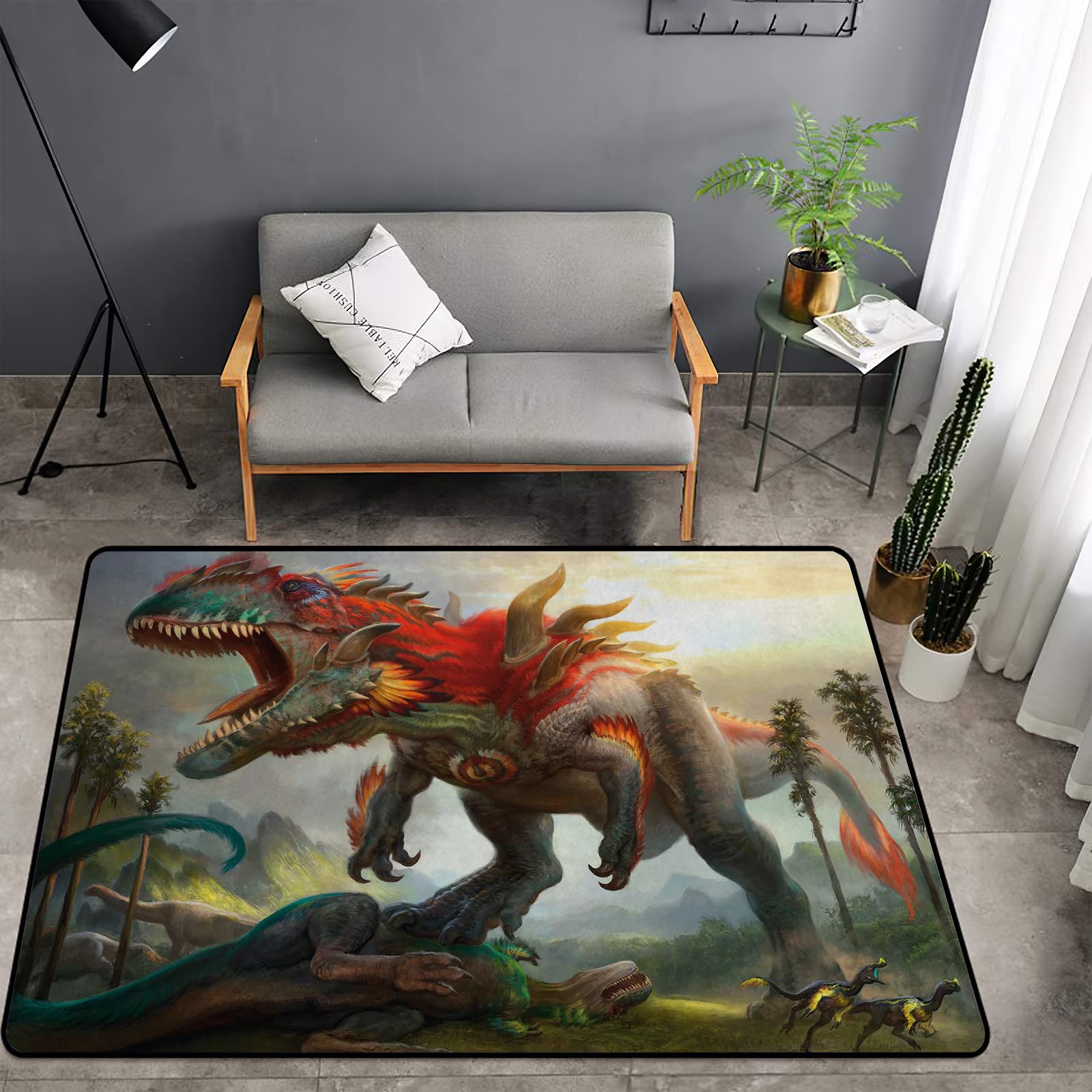 **Washable Non-Slip Sponge Rug Mat - Soft Extra Thick Dinosaur Jungle Animal Carpet for Kids Bedroom, Living Room, Bathroom & Dorm | Indoor Floor Decor for Playroom, Nursery, and Home**