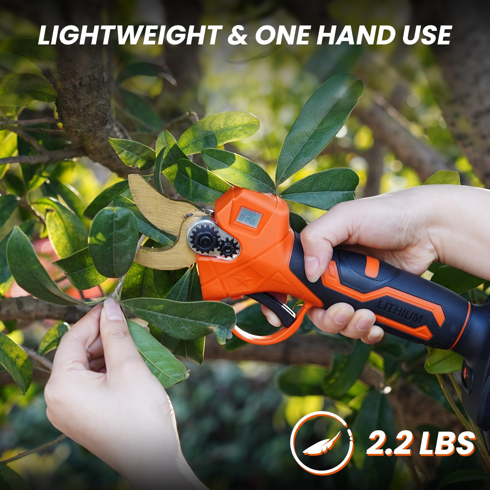 HARDELL 21V Cordless Electric Pruning Shears with LCD Display - Brushless Motor Tree Branch Cutter with 2 Rechargeable Batteries & Replacement Blade - Perfect for Gardening, Landscaping, and Tree Trimming