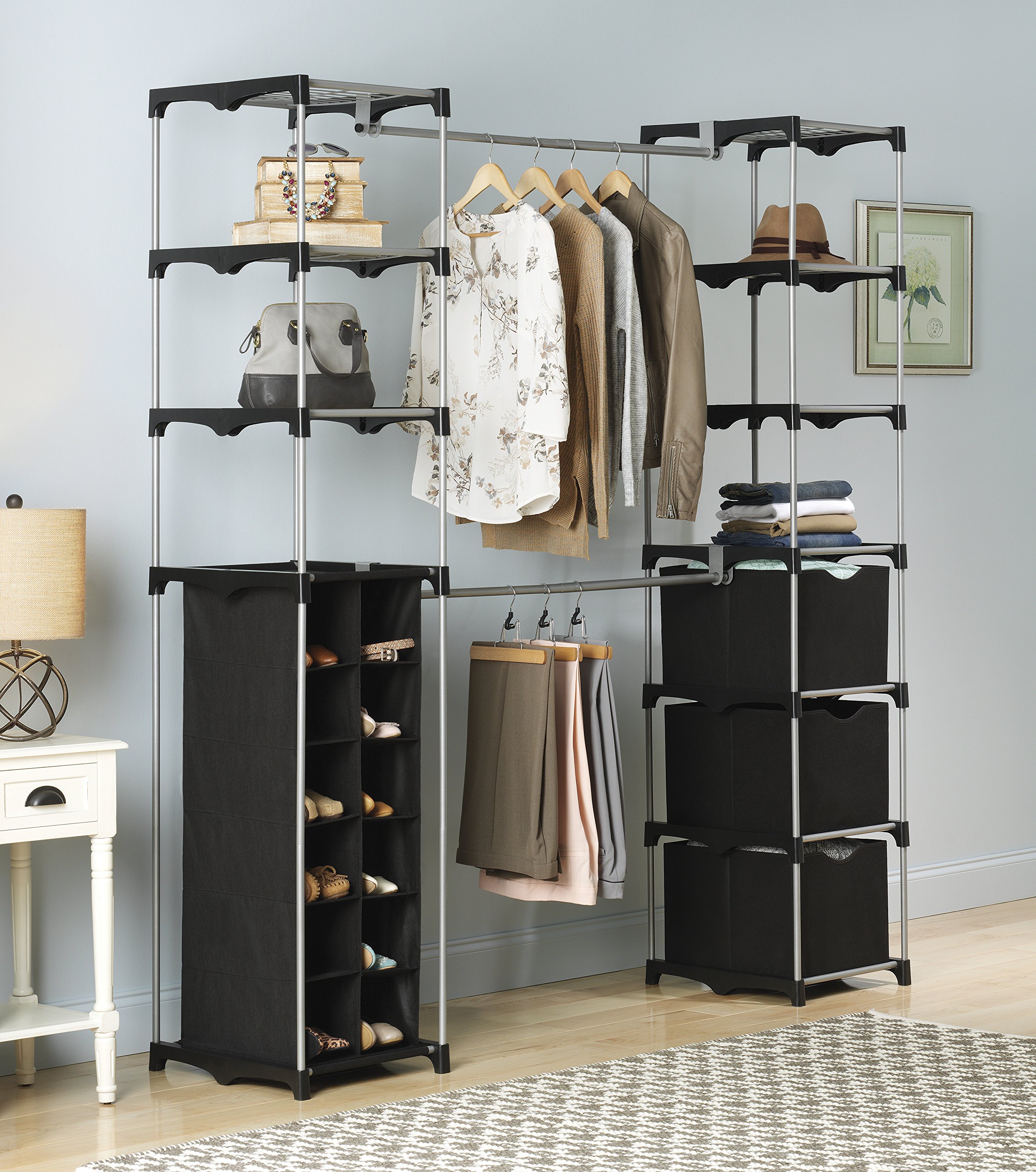 Whitmor Deluxe Double Rod Adjustable Closet Organizer System - Space Saving Wardrobe Storage Solution for Bedroom, Closet & Home Organization