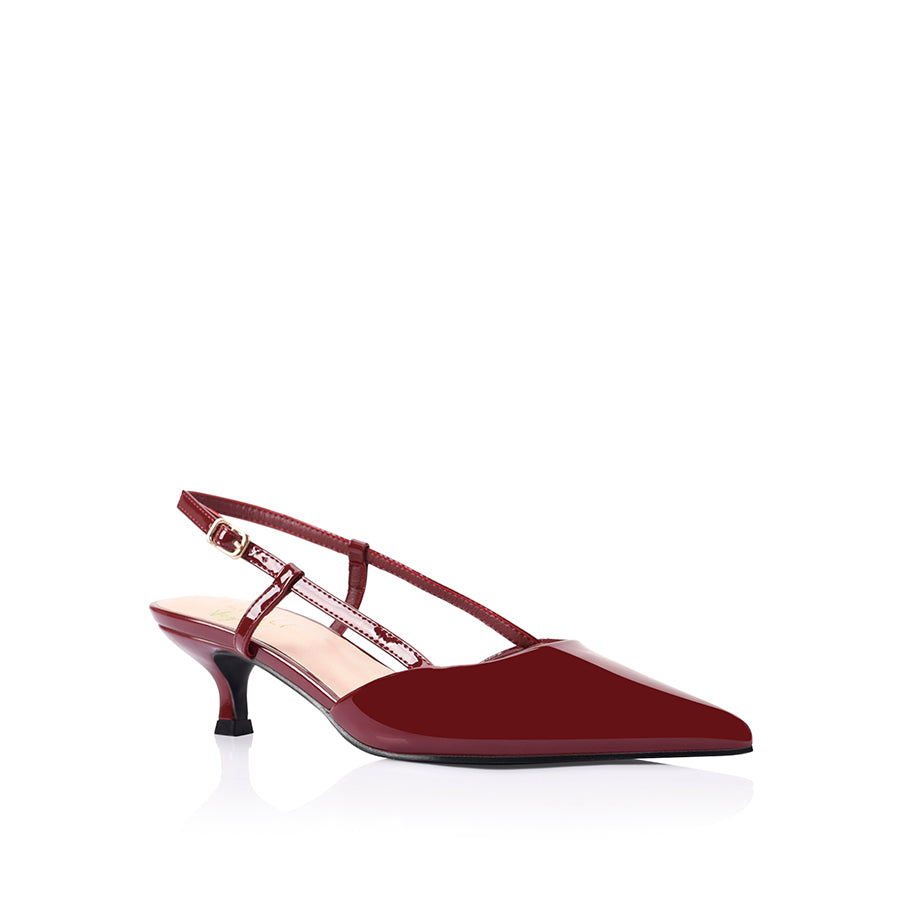 Lucas Women's Slingback Kitten Heels - Wine Red Patent Leather Low Block Heels for Work, Office & Special Occasions