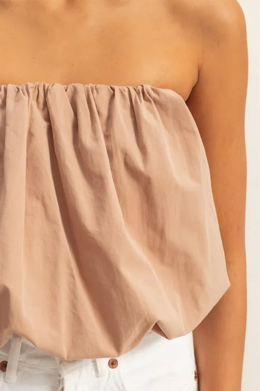 Trendy Beige Strapless Bubble Top for Women - Chic Summer Outfit for Beach, Party & Casual Wear