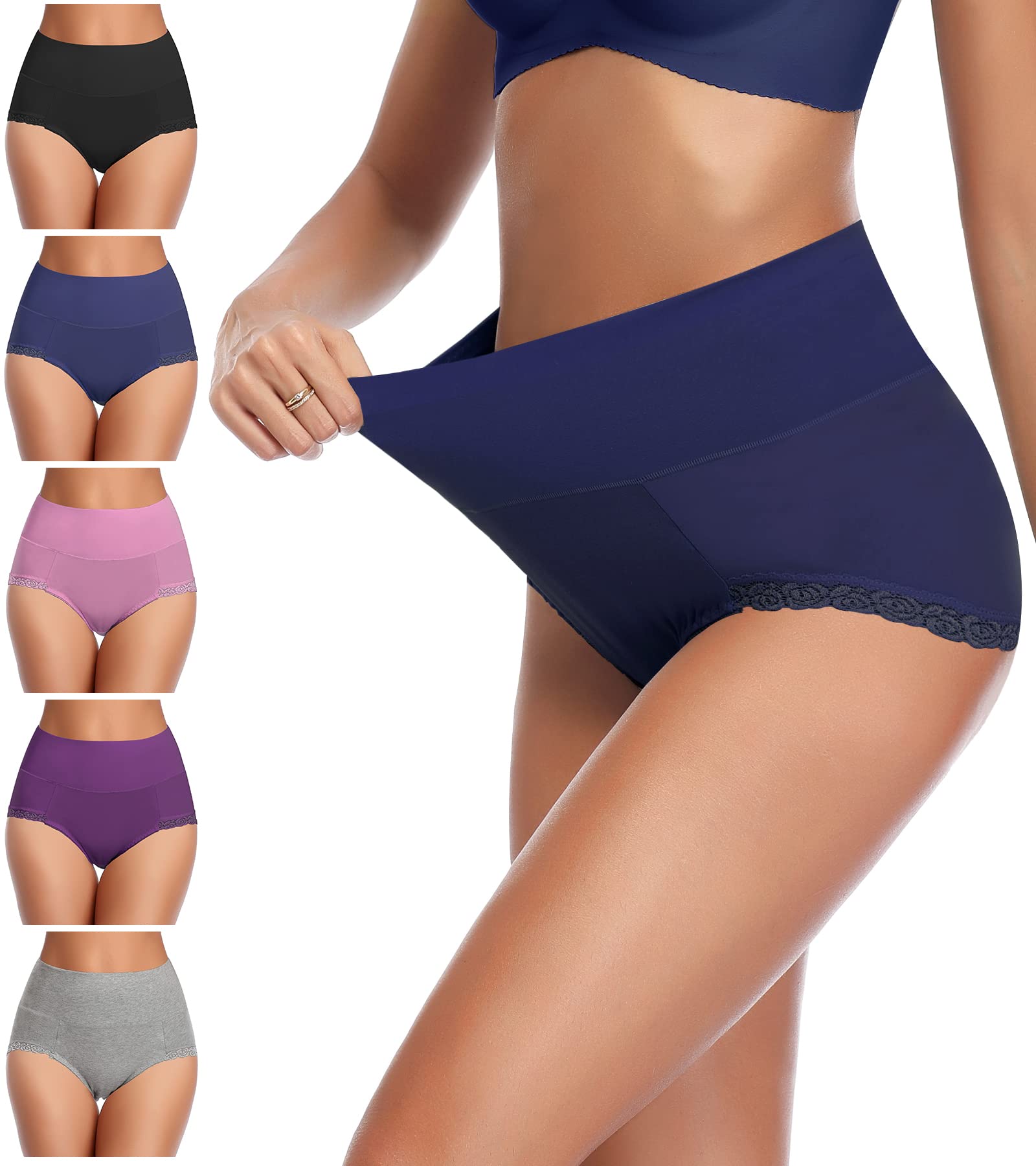 Envlon Women's Cotton Underwear - High Waisted Control Top Full Coverage Briefs - Soft & Breathable Ladies Panties for Everyday Comfort, Workout & Postpartum Recovery