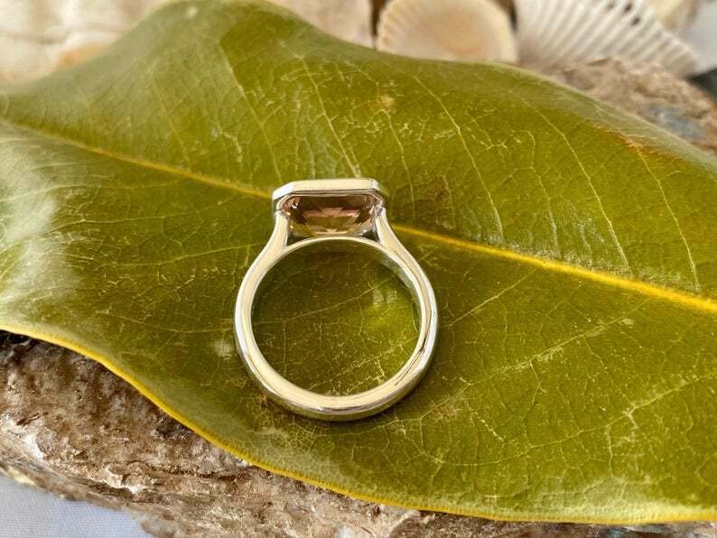 2.3ct Radiant Cut Peach Morganite Solitaire Ring - Bezel Set in White Gold Plated for Women | Elegant Engagement, Wedding, Anniversary & Gift Jewelry