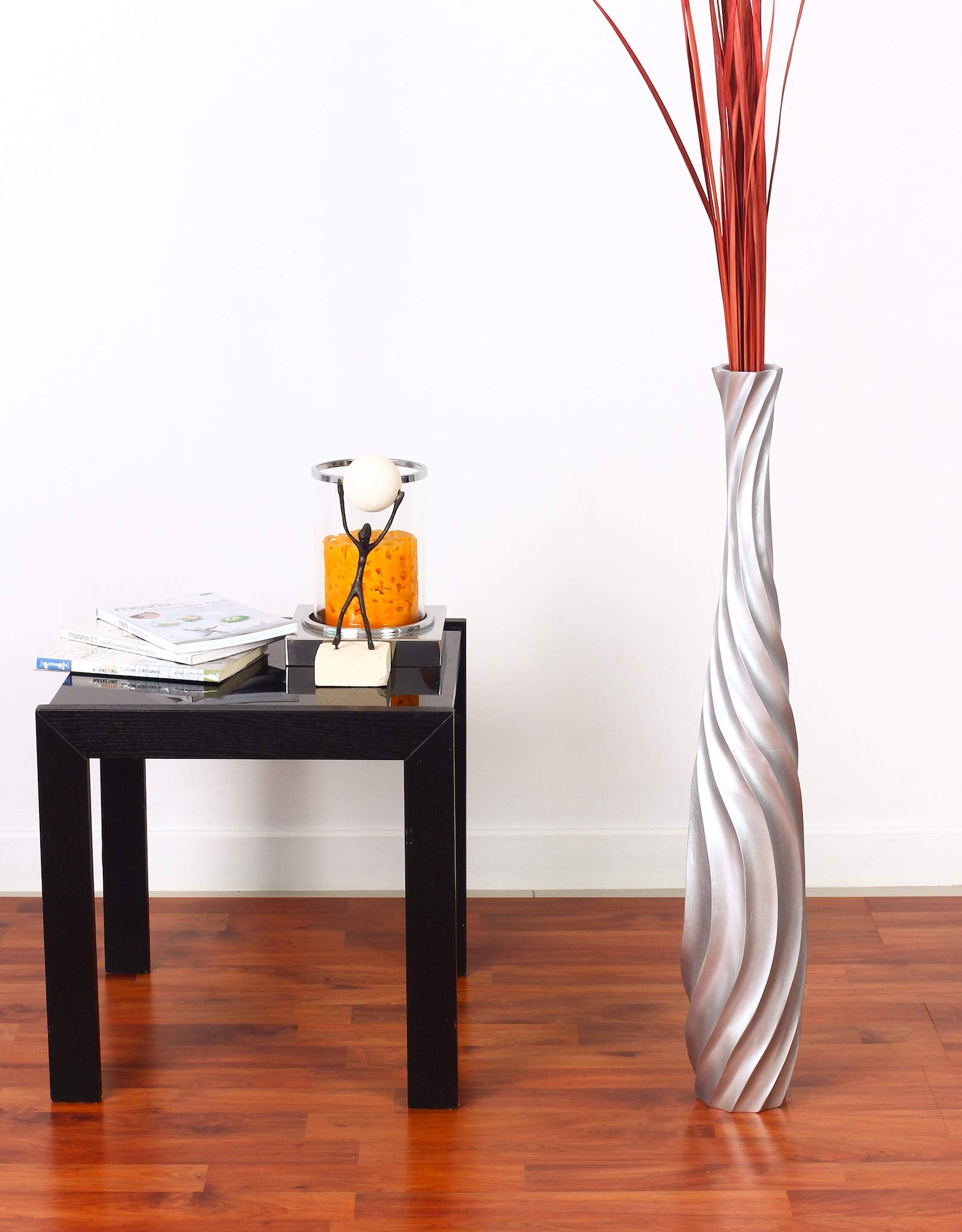 Leewadee 28 Inch Large Silver Floor Vase - Wooden Farmhouse Decor for Flowers, Fake Plants & Pampas Grass - Perfect for Living Room, Entryway or Wedding Centerpiece Decorations