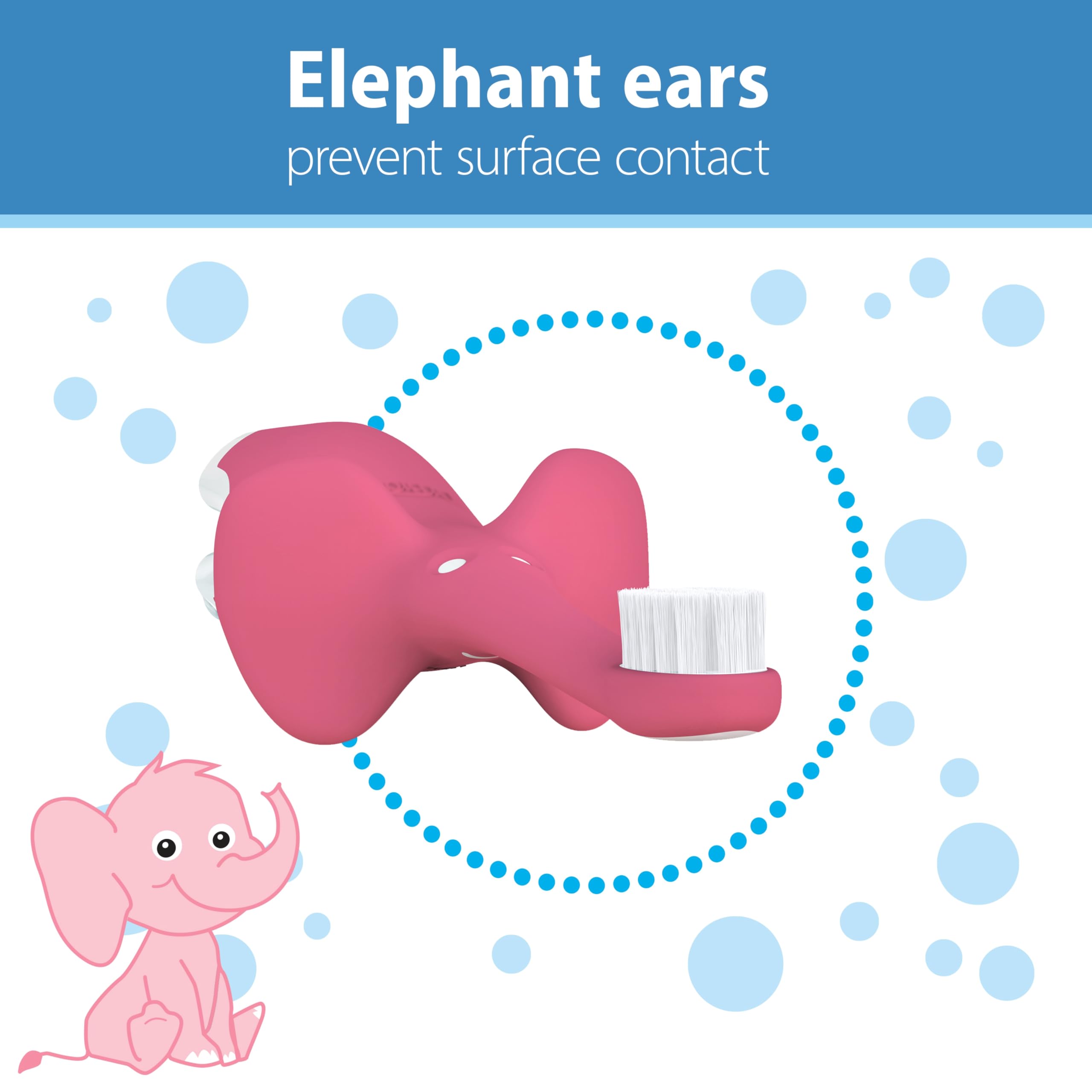 Dr. Brown's Soft Baby Toothbrush for Infants & Toddlers 0-3 Years - Gentle First Teeth Cleaning - Pink Elephant Design (Colors Vary) - Perfect for Baby's Oral Care Routine & Early Dental Hygiene