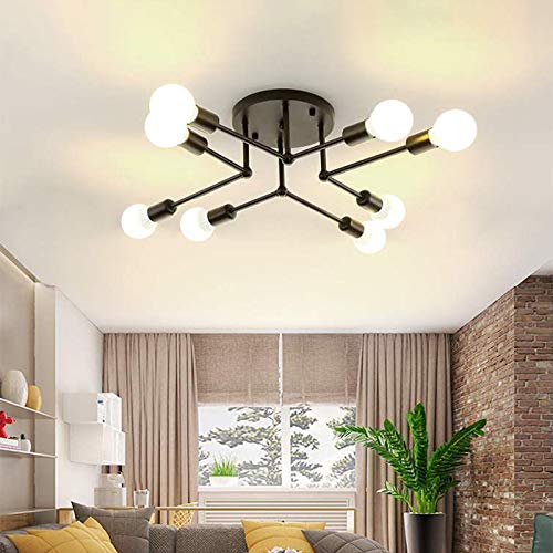 LITFAD 8-Light Postmodern Semi Flush Mount Chandelier - Black Metal Branching Ceiling Lamp with LED Lights, Nordic Style for Bedroom, Dining Room & Restaurant | Modern Lighting Fixture for Home Decor and Commercial Spaces