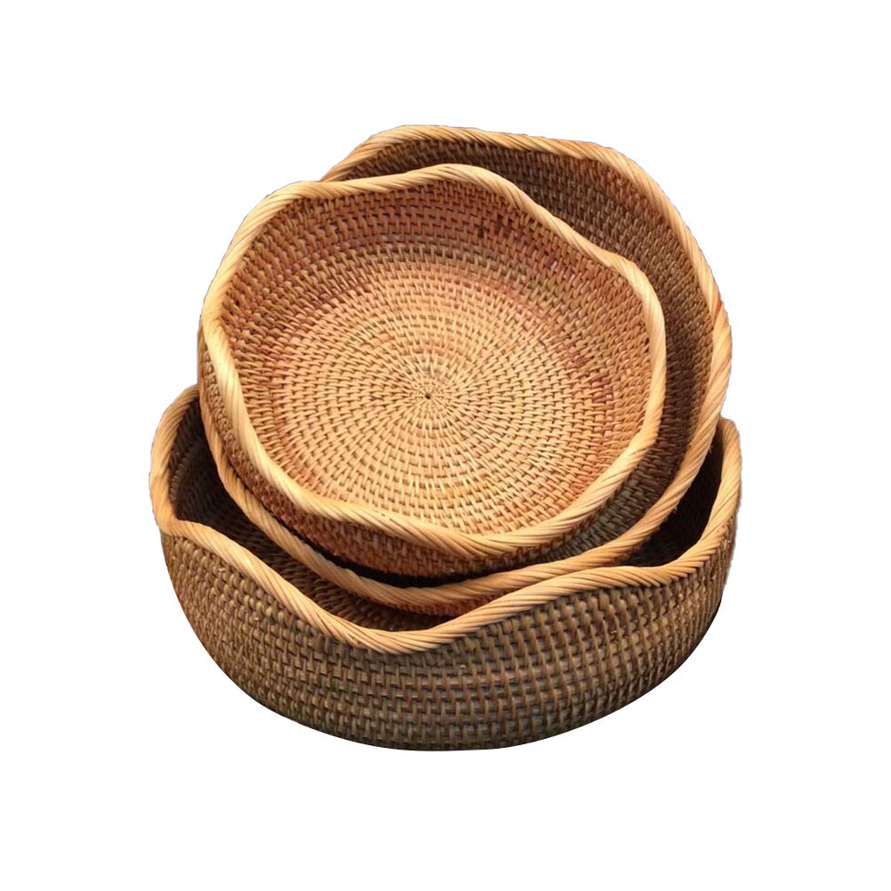 3-in-1 Rattan Woven Fruit Basket for Kitchen - Wave Design Storage Container for Vegetables, Fruits | Perfect for Outdoor Camping, Picnics & Home Organization