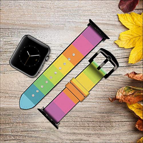 Rainbow Pattern Leather & Silicone Smart Watch Band Strap for Apple Watch Series 7/8/SE (42mm/44mm/45mm) - Stylish & Durable Replacement Strap for Workout, Running & Daily Wear