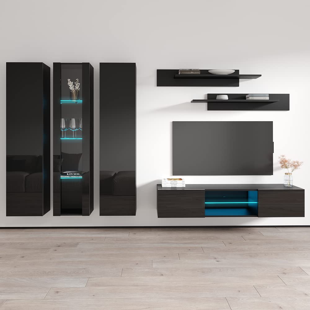 Modern Floating TV Stand with Storage & LED Lights - Wall-Mounted Entertainment Center for Bedroom & Living Room - 33