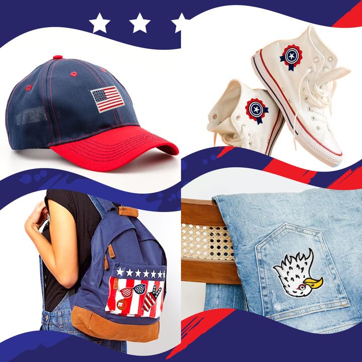 12Pcs 4th of July Iron On Patches - American Flag Patriotic Embroidered Appliques for Clothing, Hats, Jeans & Backpacks | Independence Day Decorations & DIY Craft Supplies for Festive Celebrations