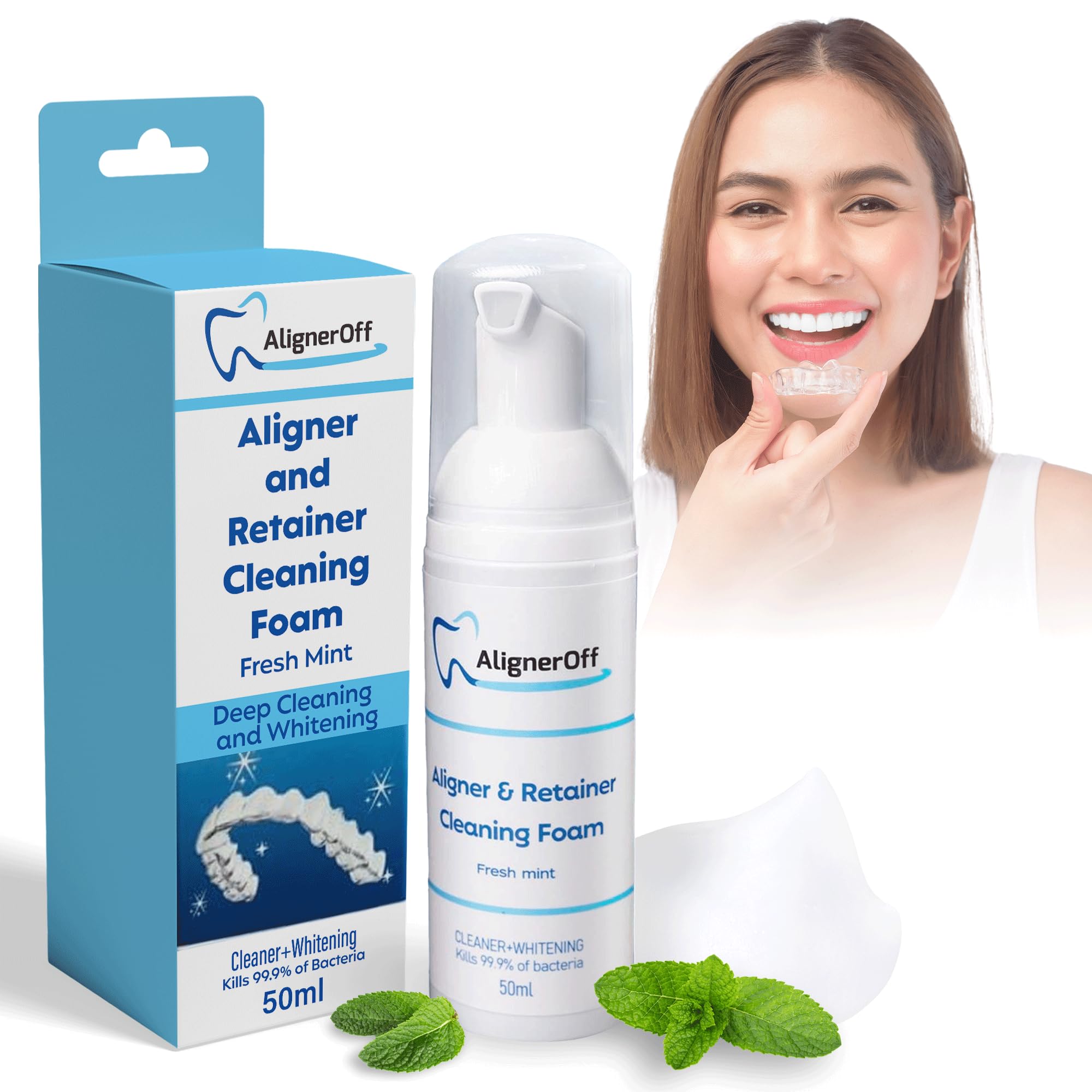 Premium White Foam Retainer Cleaner for Aligners, Night Guards & Dentures - Deep Cleaning & Teeth Whitening Solution for ClearCorrect, Invisalign, Essix & Hawley Trays - Keeps Dental Appliances Fresh & Hygienic - Perfect for Daily Use at Home or Travel