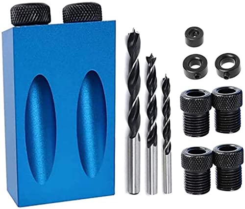 14PCS Pocket Hole Jig Drill Kit with 6/8/10mm Drill Bits - 15 Degree Dowel Joinery Kit for Woodworking | Includes Drill Stoppers, Sleeves & Hex Key | Perfect for Cabinet Making, Furniture Assembly & DIY Wood Projects
