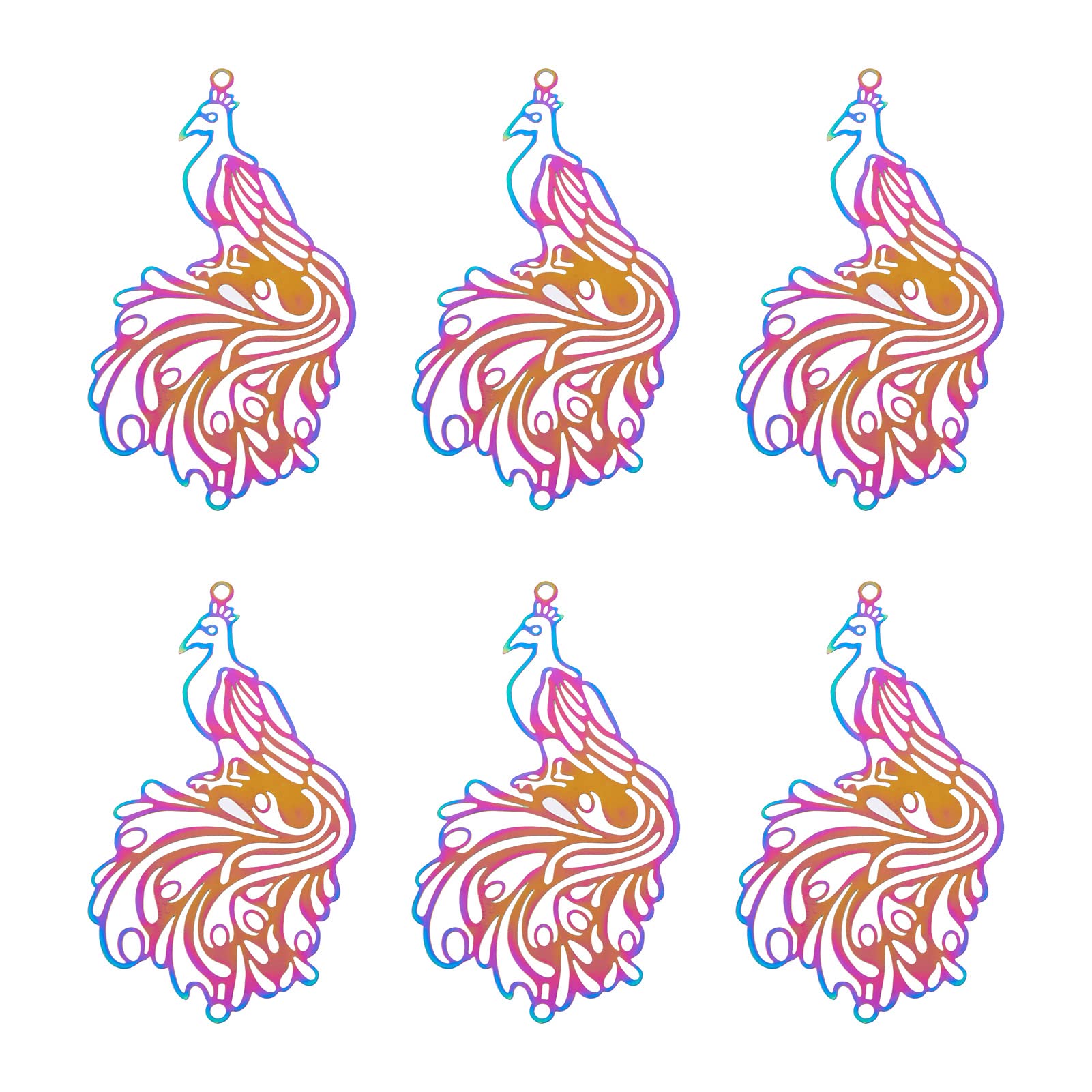 50Pcs Stainless Steel Phoenix Filigree Charms - Rainbow Etched Metal Embellishments for DIY Jewelry Making - Perfect for Necklaces, Bracelets, Earrings & Craft Projects