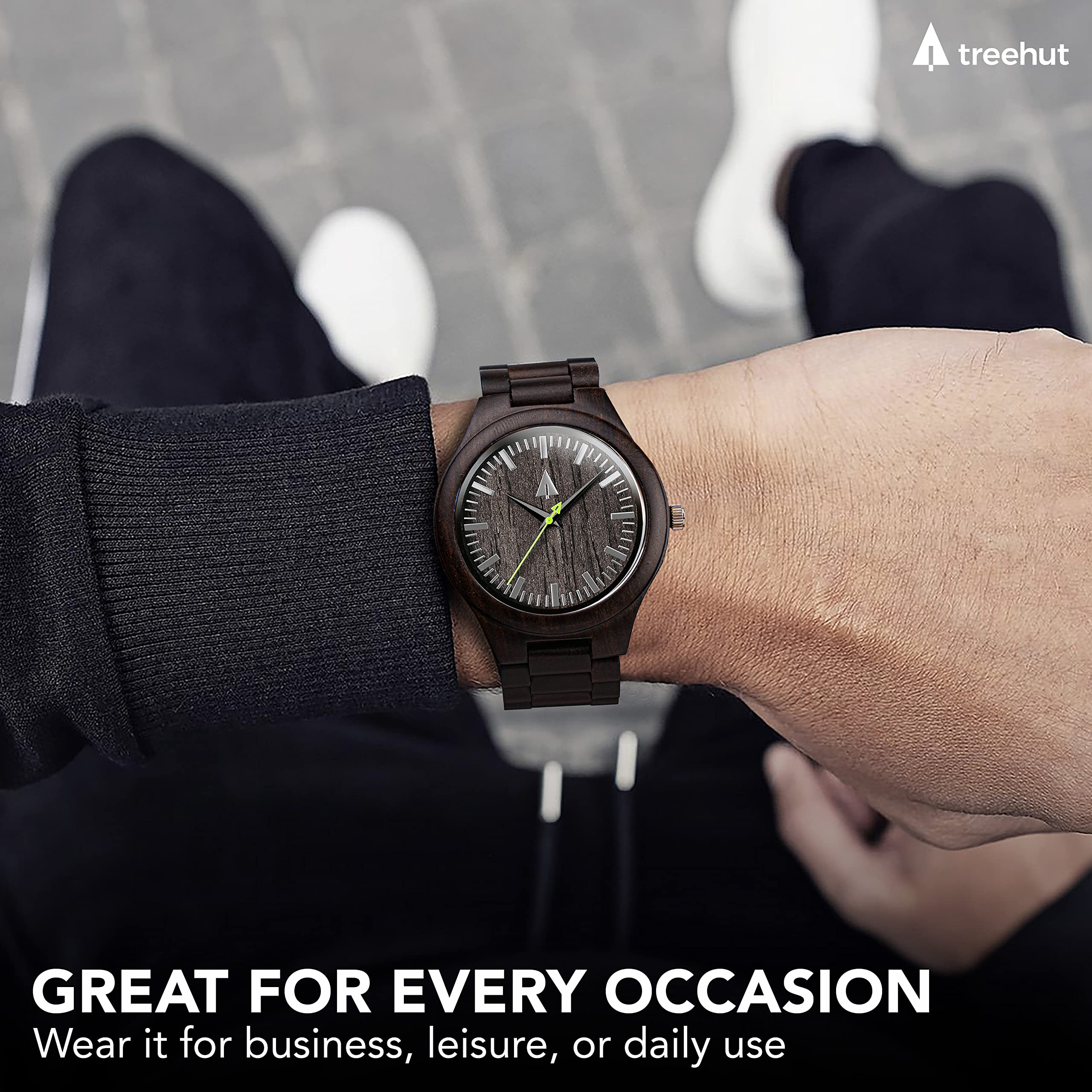 Premium Ebony Wood Watches for Men - Japanese Quartz Movement, Stainless Steel Buckle & Adjustable Straps - Stylish Wooden Wristwatch for Business, Casual & Outdoor Activities