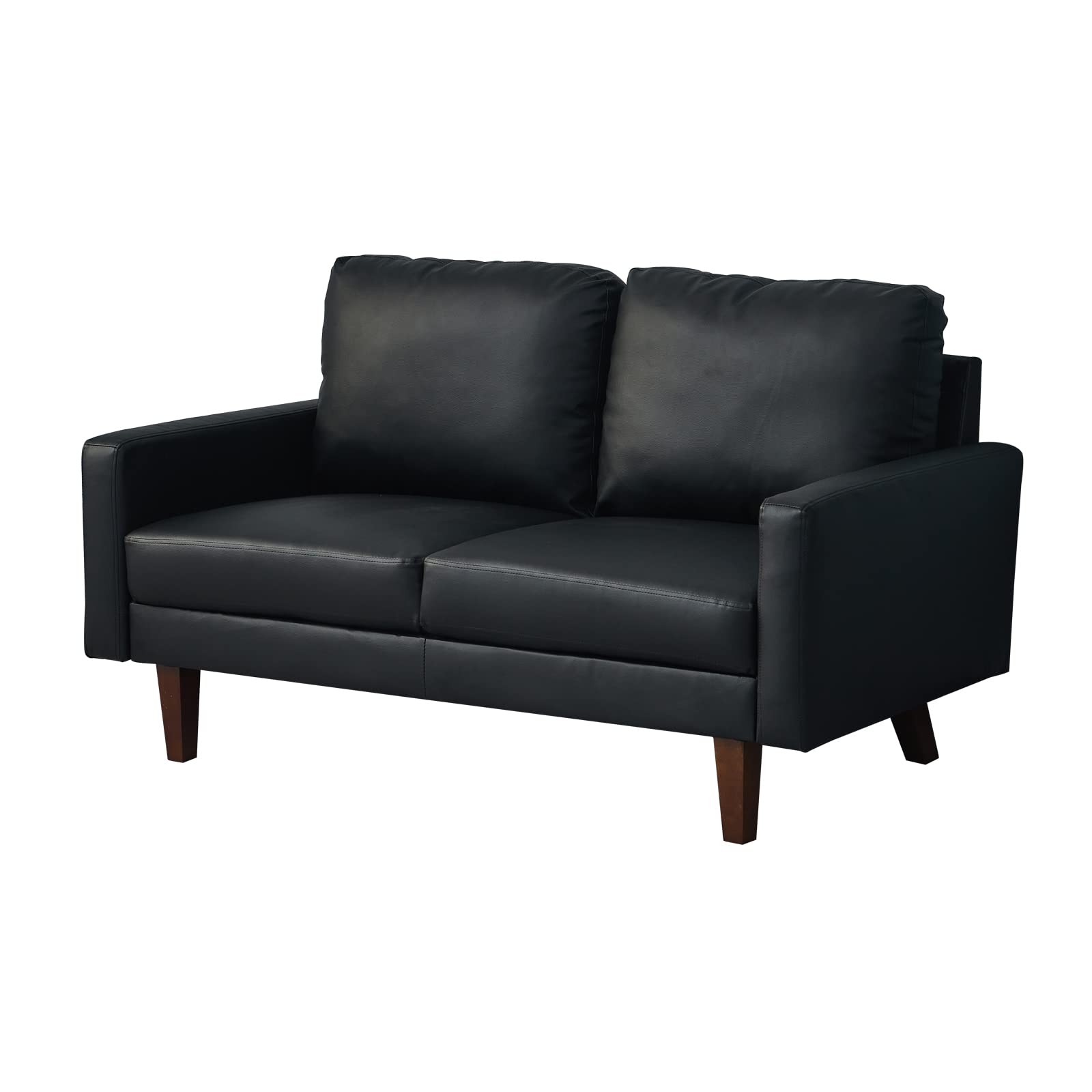Premium Black Leather Loveseat Sofa - Modern Comfortable 2-Seater Couch with Sturdy Wooden Legs for Living Room, Office & Small Spaces - Perfect for Relaxing, Entertaining & Home Decor