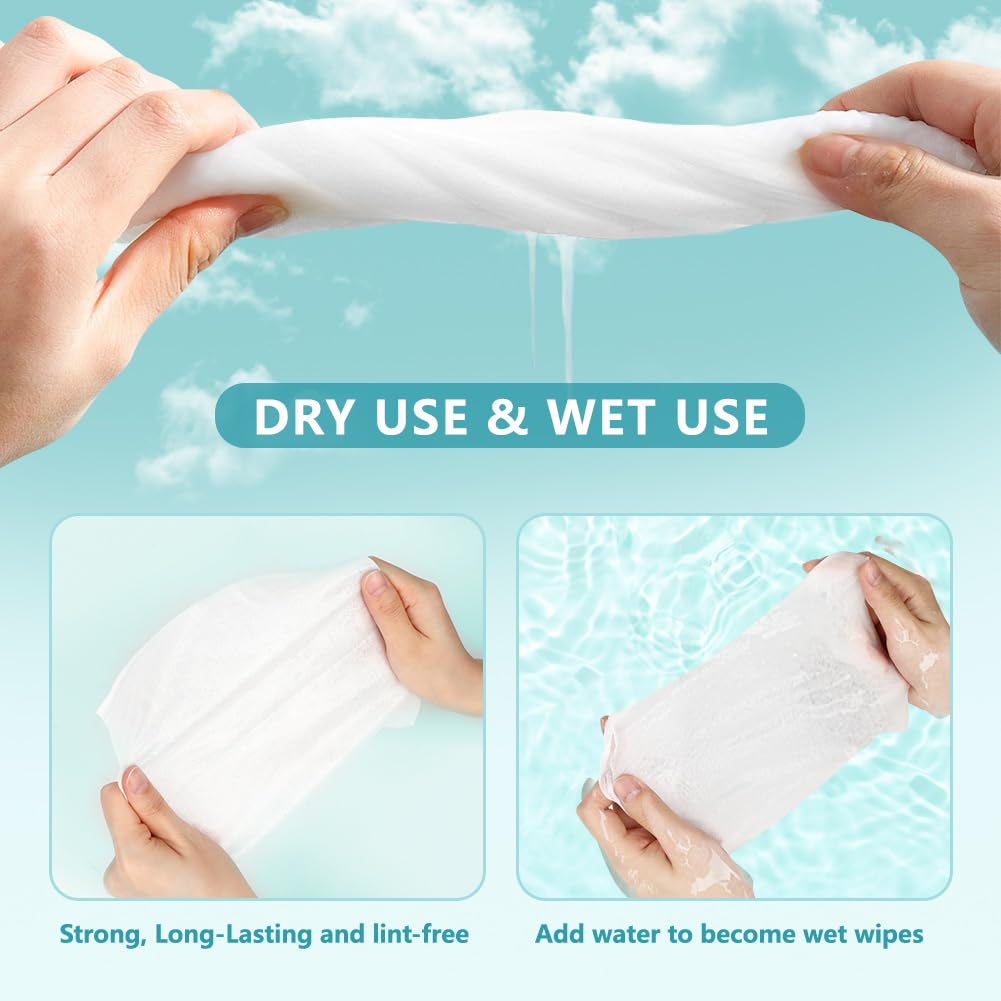 HOMEXCEL Soft Dry Wipe 3 Pack - Unscented Facial Tissues & Disposable Face Towels for Sensitive Skin | Dry & Wet Use for Babies & Adults | Makeup Remover & Facial Cleansing Cloths (300 Count) | Perfect for Travel, Gym & Daily Skincare Routine