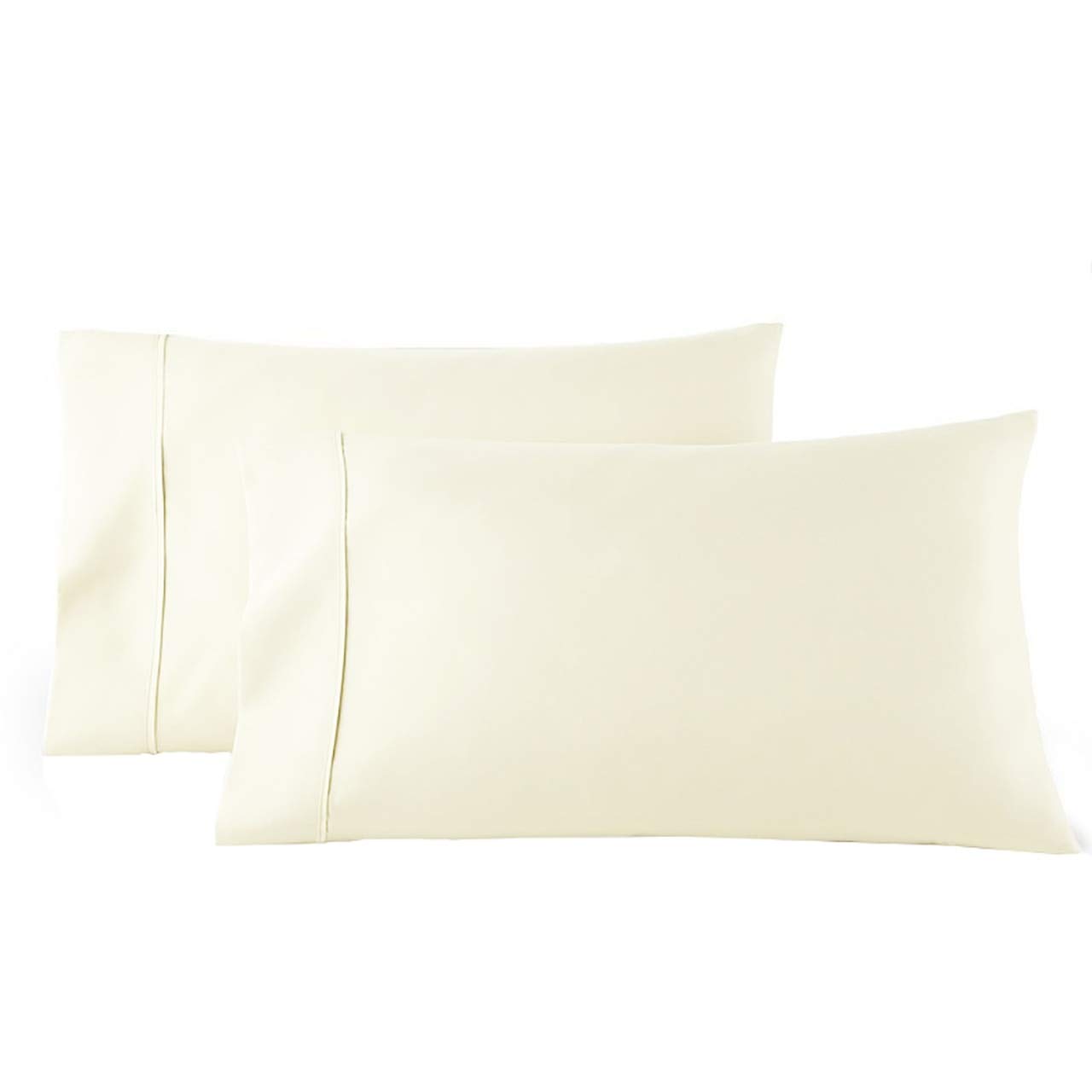 Premium 100% Cotton Standard Size Pillowcases - Ivory Cooling Sateen Weave with Smooth Solid Pattern | Soft & Breathable Bedding for Home, Hotel, or Travel Use