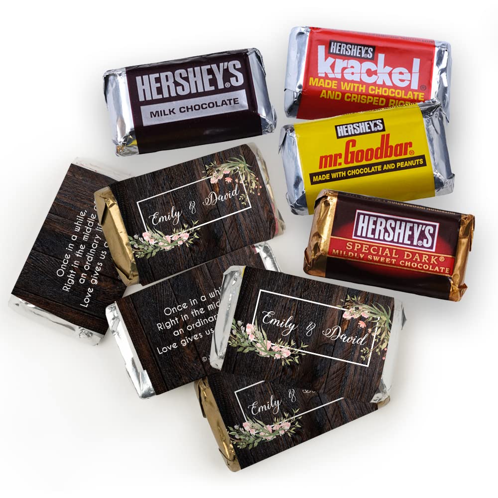 Personalized Chocolate Miniatures - 75 Pack Wedding Favors for Guests, Bridal Shower Gifts, Rustic Wedding Candy & Hotel Welcome Kit - Perfect for Wedding Receptions, Bridal Showers & Guest Hospitality