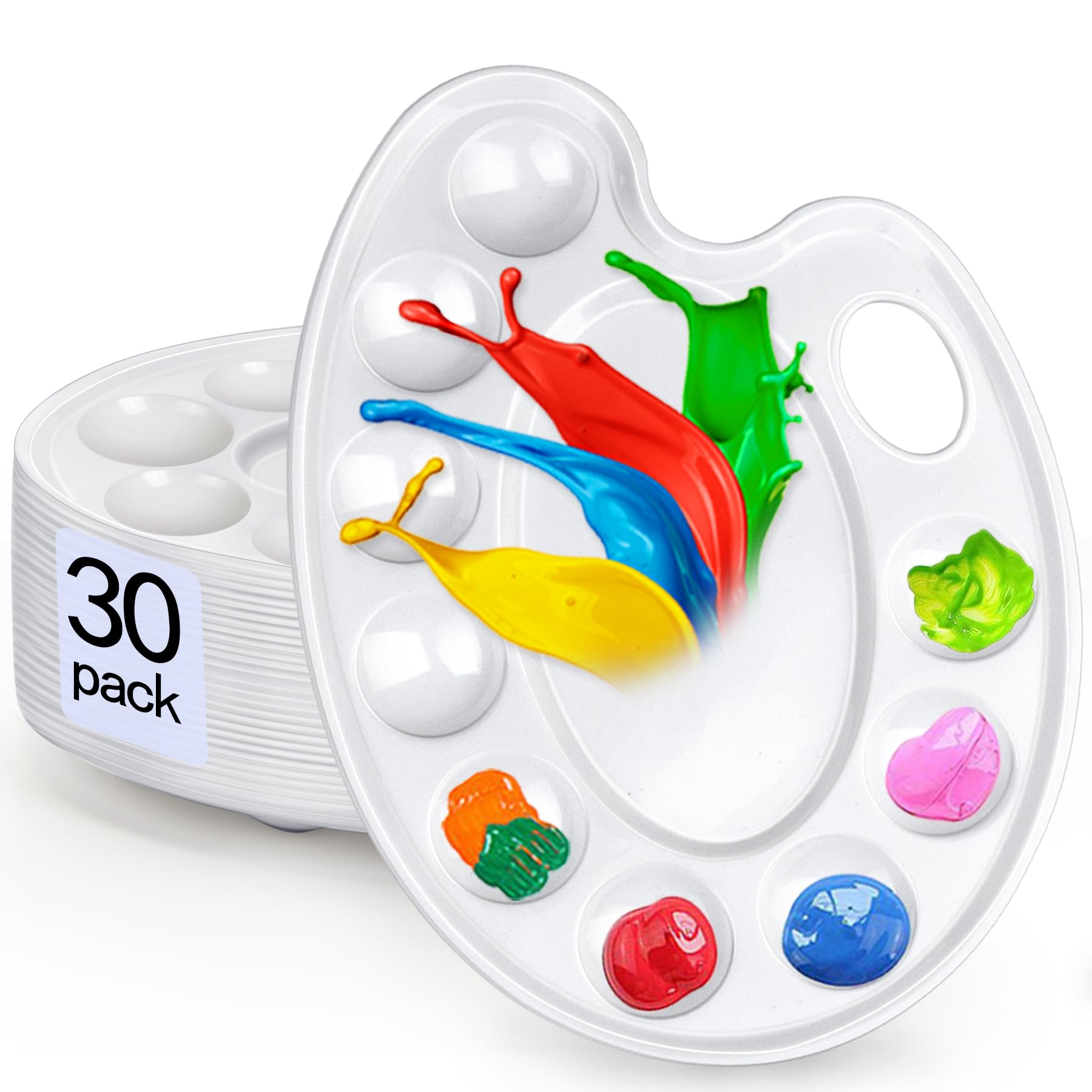30-Piece Plastic Paint Tray Palettes with 9 Wells - Reusable Art Supplies for Kids & Adults - Perfect for Painting, DIY Crafts, Art Classes & Home Decor Projects