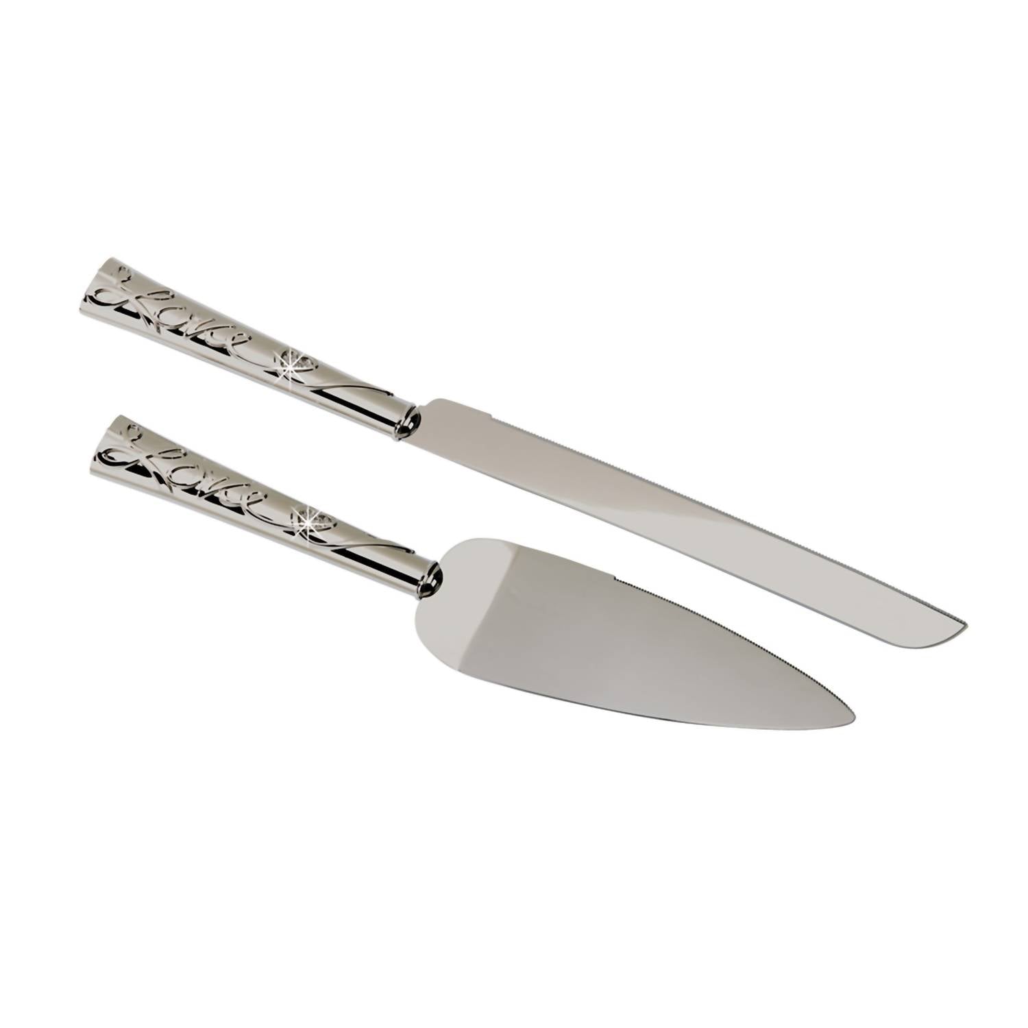 Premium Cake Knife & Server Set in Nickel - Elegant Cake Cutting & Serving Utensils for Weddings, Birthdays & Special Occasions