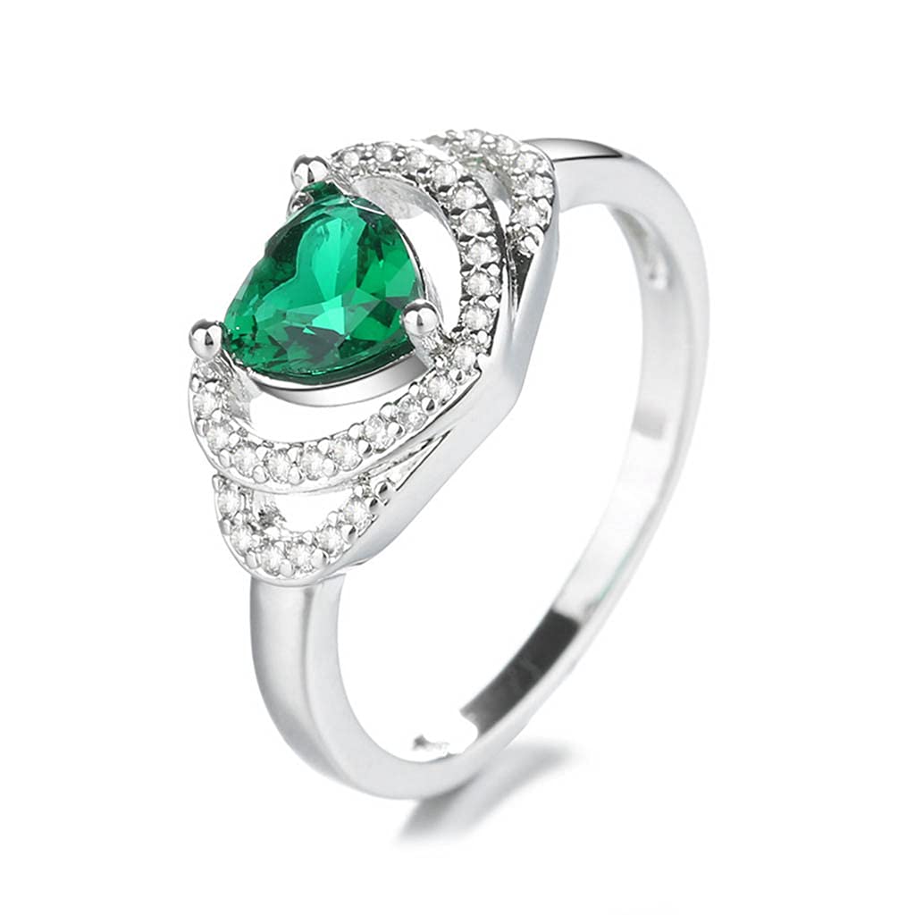 KULIO Green Crystal Heart Ring - Unique Love Jewelry for Anniversary Gifts & Movie Theme Fashion