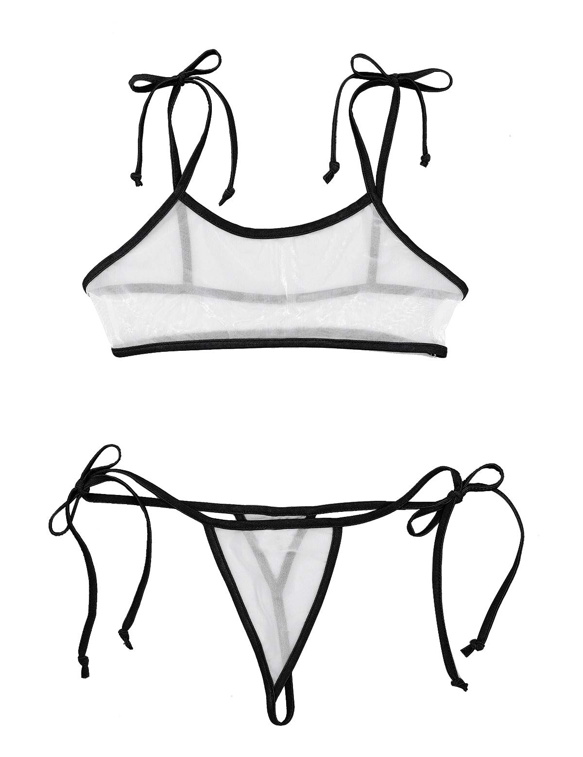 Sexy Women's Mesh See-Through Bikini Bra Top with G-String Swimwear - White & Black One Size - Perfect for Beach, Pool Party & Summer Vacation