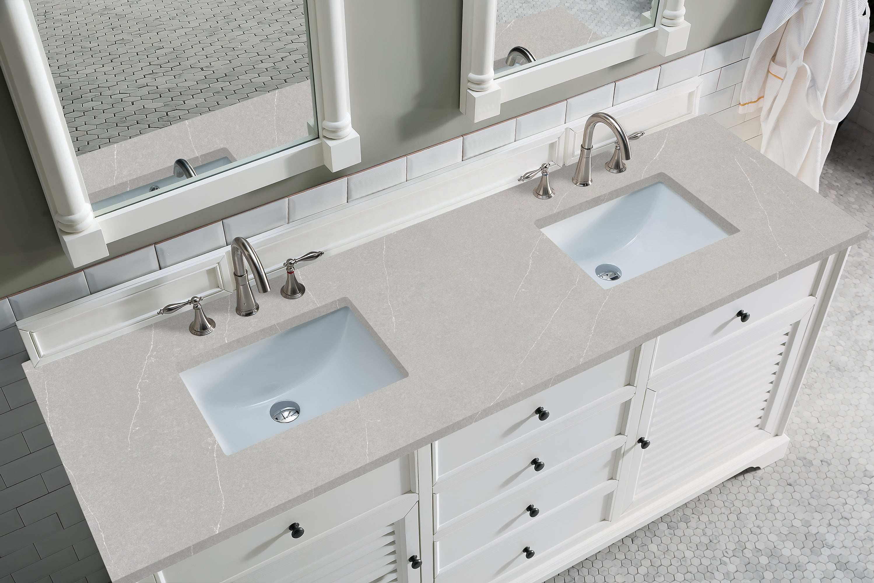 Savannah 72 Inch Double Vanity Cabinet with 3CM Eternal Serena Quartz Top - Bright White Bathroom Vanity for Master Bath & Guest Bathroom Remodel