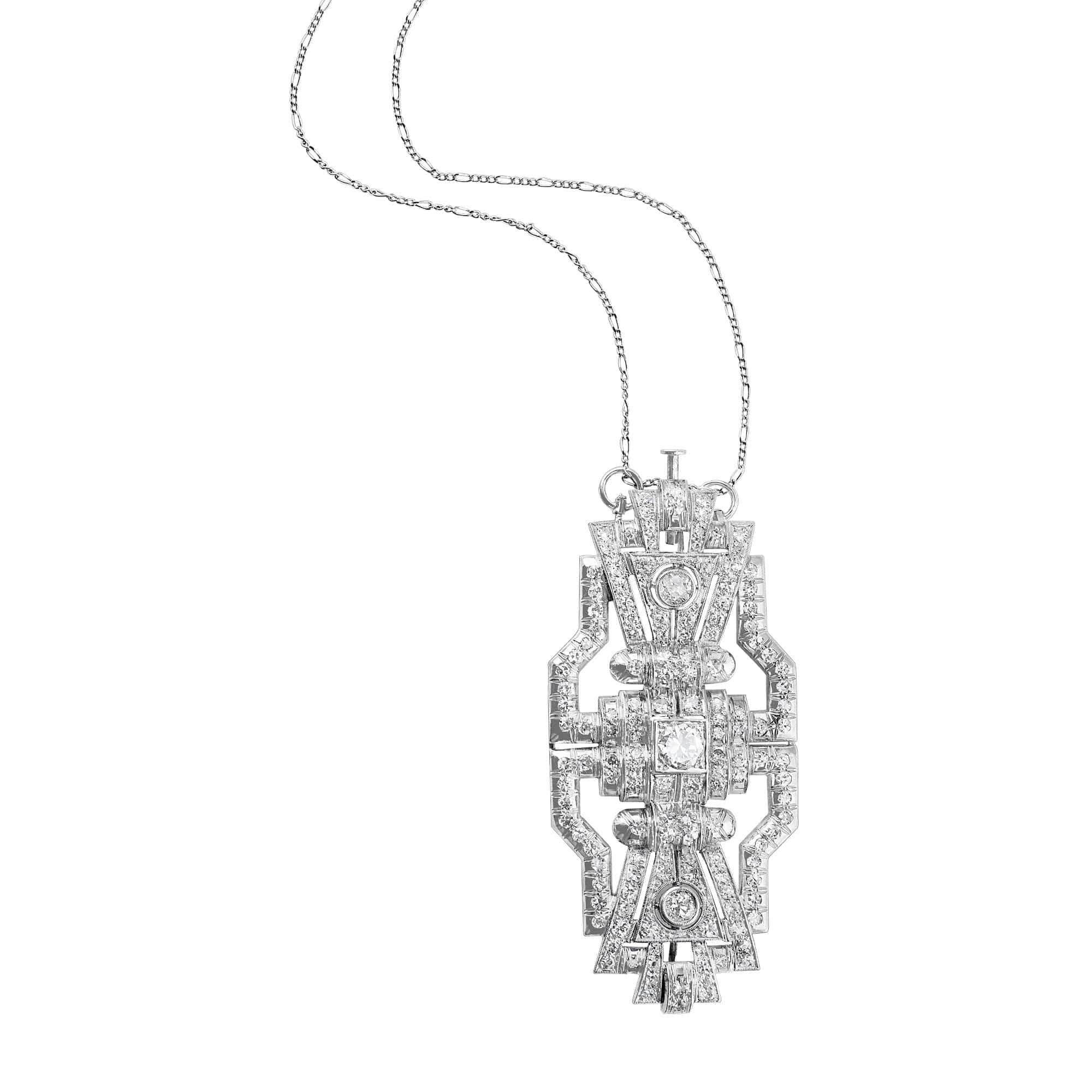 18K White Gold 4 Carat Convertible Diamond Brooch Necklace - Vintage Estate Jewelry for Weddings, Anniversaries & Special Occasions