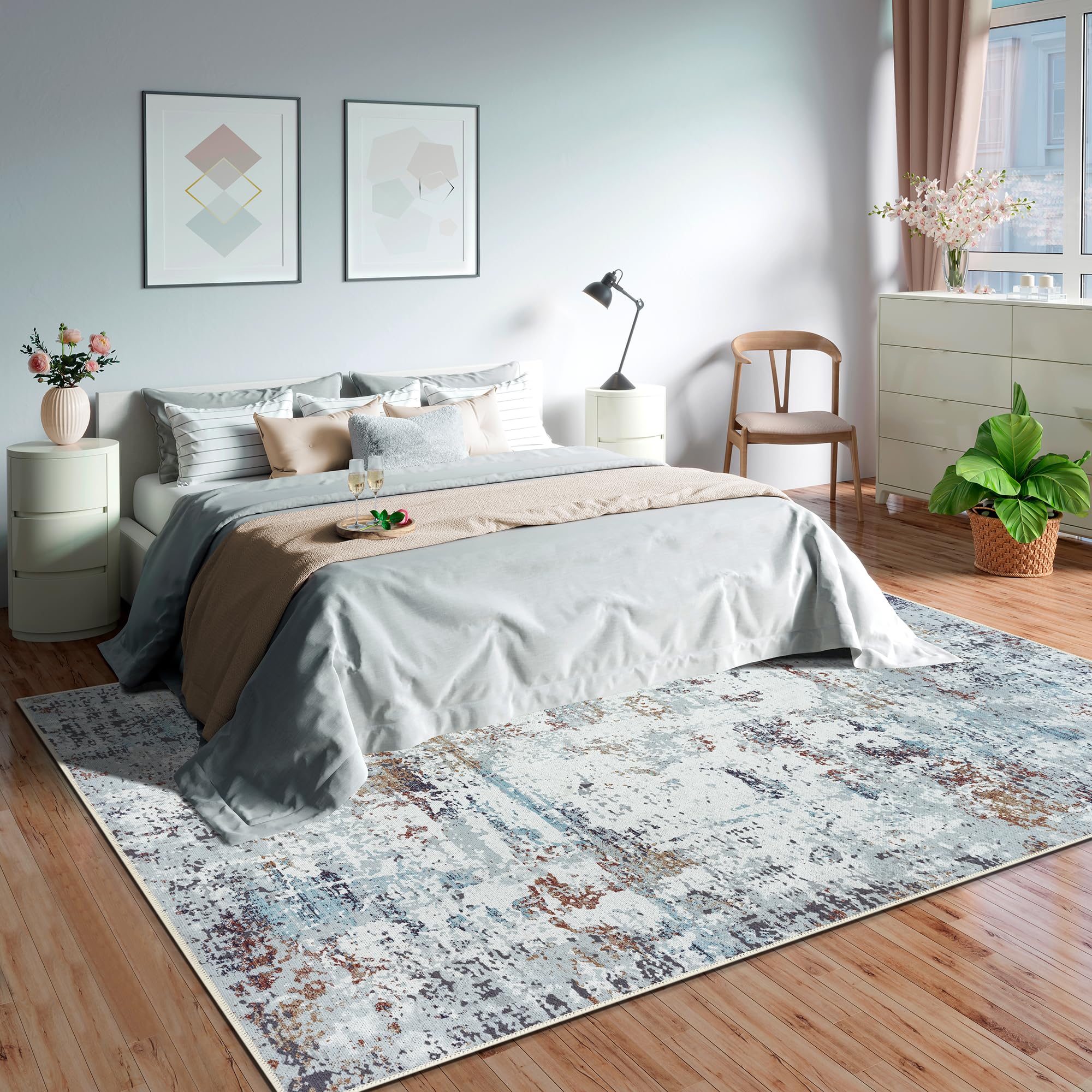 GLN Rugs Contemporary Collection - Machine Washable Modern Area Rug, Non-Slip Abstract Design for Living Room, Bedroom & Bathroom (7'10