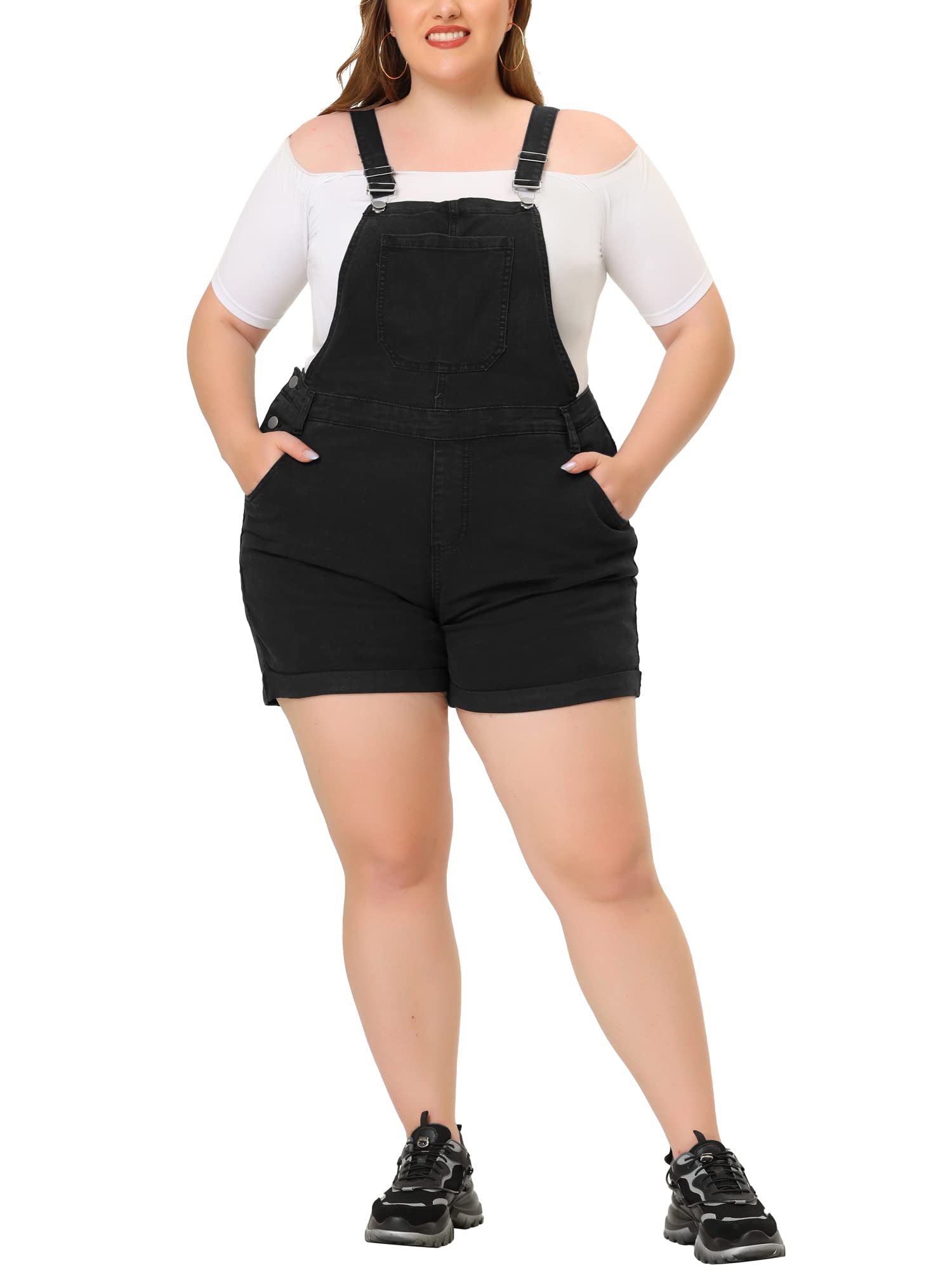 Agnes Orinda Women's Plus Size Denim Overalls Jumpsuit with Roll Hem & Pockets - Casual Shorts for Summer Outfits, Gardening, and Outdoor Activities
