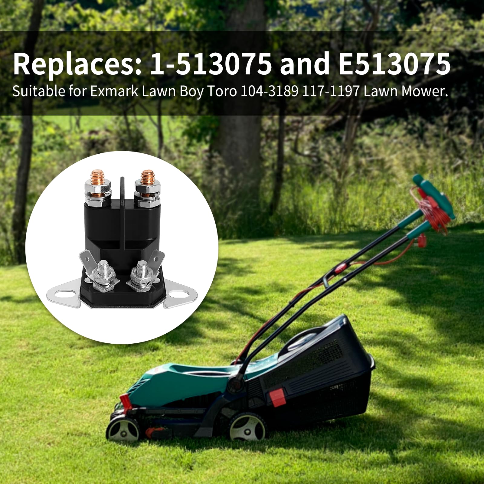 12V 4 Terminal DC Contactor Starter Solenoid Compatible with Toro Timecutter, Ex Mark, Lawn Boy Mowers - Replaces 1-513075, E513075, 104-3189 - Perfect for Lawn Tractor, Riding Mower & Outdoor Power Equipment Maintenance