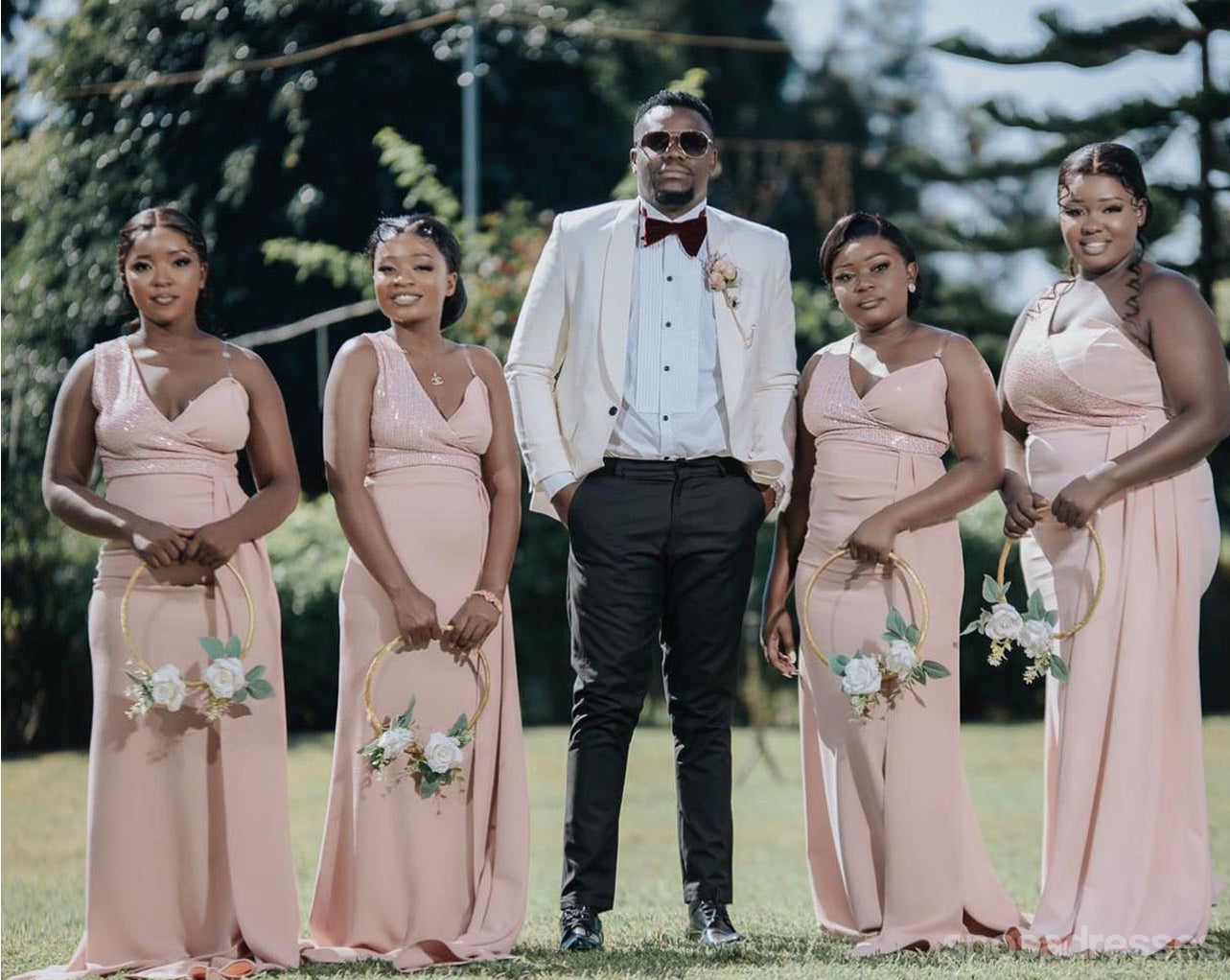 Elegant Pink Unique Straps Mermaid Maxi Long Bridesmaid Dresses - WG1705 | Perfect for Weddings, Proms & Formal Events