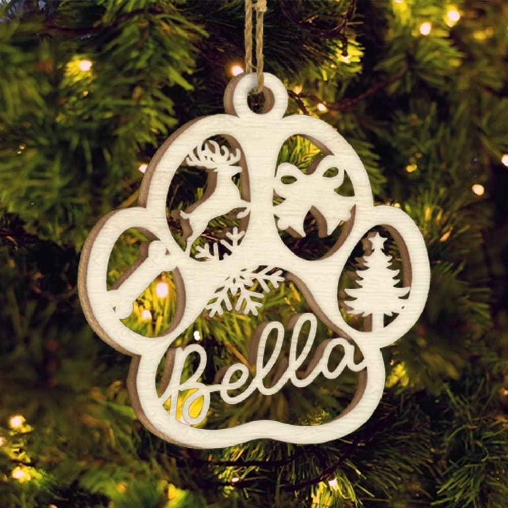 Personalized Christmas Dog Paw Wood Ornaments - Custom Pet Name Hanging Decor for Xmas Tree - Perfect Gift for Dog & Cat Lovers - Home Holiday Decoration & Pet Memorial Keepsake (Style 7)