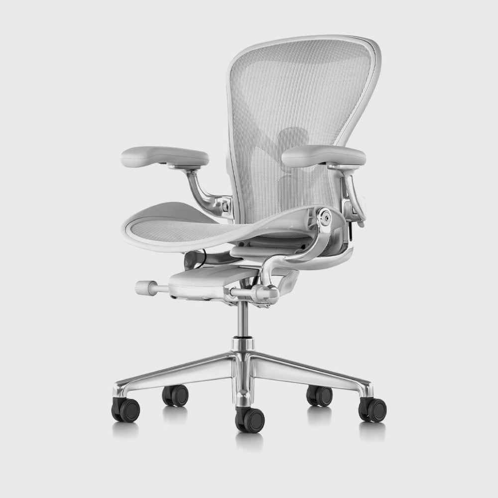 Herman Miller Aeron Chair Remastered - Ergonomic Office Chair with Mineral Finish & Polished Aluminum Frame - Perfect for Home Office, Gaming, and Workspace Comfort
